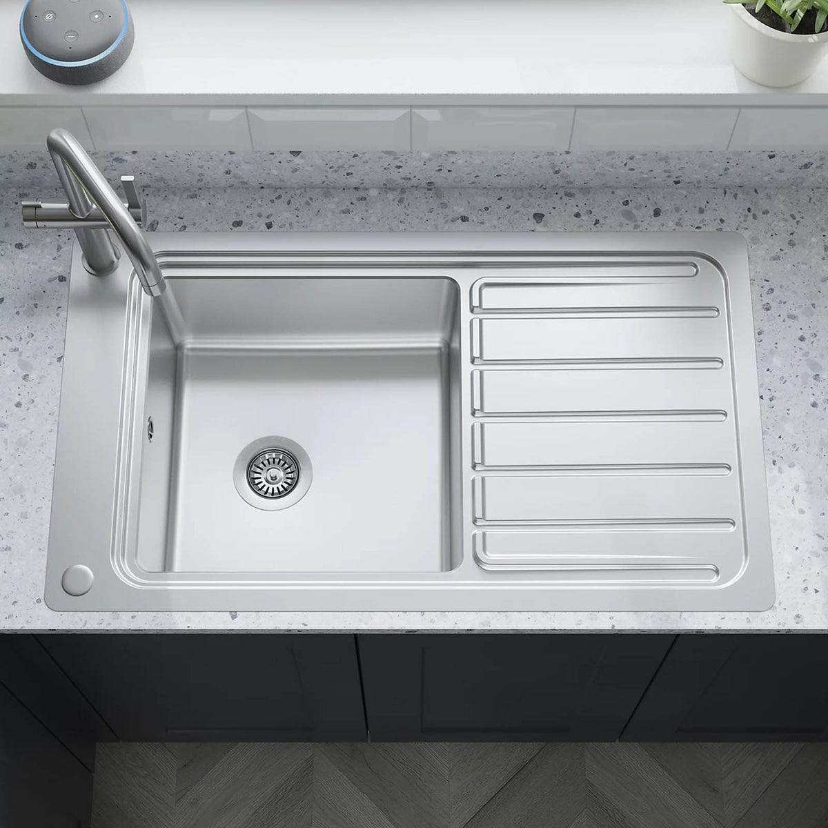 GoodHome Romesco 1 Bowl Sink Drainer Brushed Steel 510x880mm - Image 5