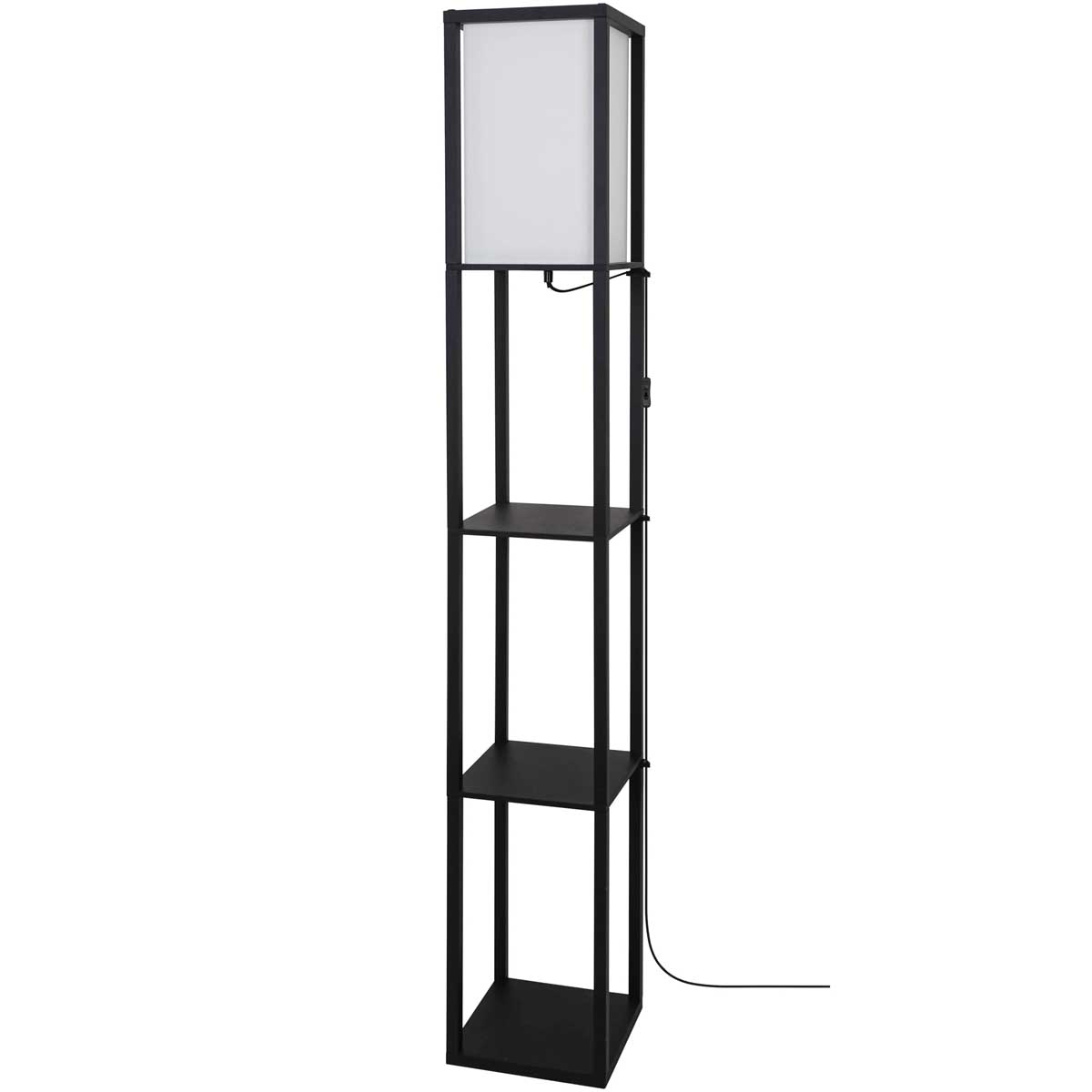 Floor Lamp Matt Black 4-Tier Display Shelf Hartland Rectangle Modern Bamboo - Image 1