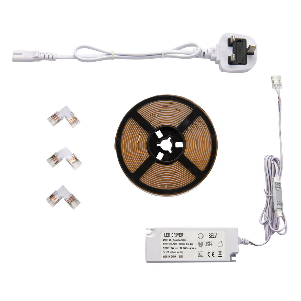 Strip Light LED Warm White Tape Cabinet TV Lamp Dimmable Adjustable Plug In L5m - Image 4