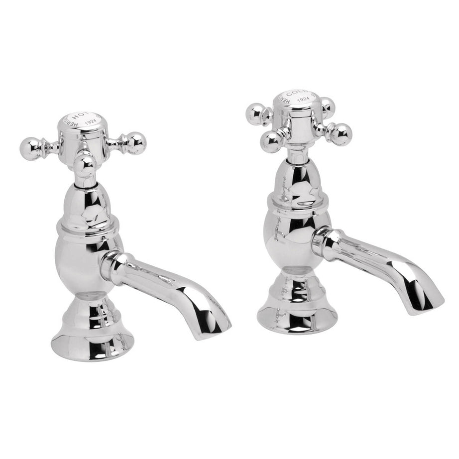 Bathroom Basin Pillar Tap Gloss Chrome ¼ Turn Ceramic Discs Brass Hot Cold Pair - Image 1