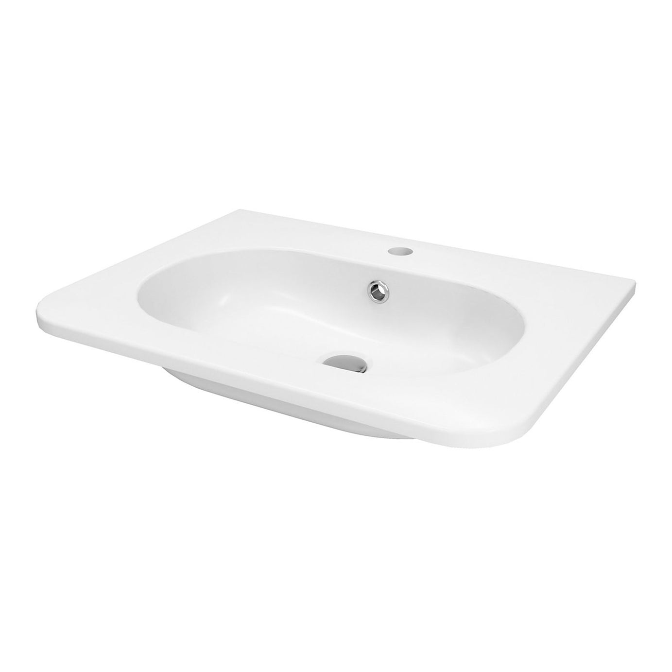 GoodHome Nevado Vanity Basin 60.4cm Satin White Rectangular Resin Sink - Image 1