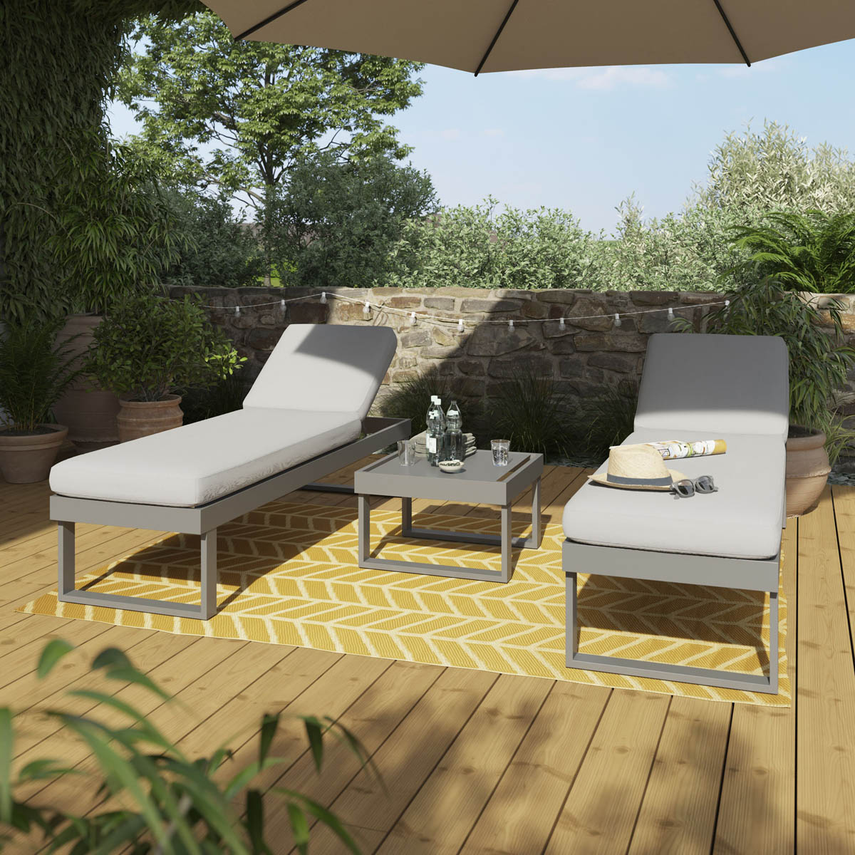Outdoor Garden Corner Sofa Table Coffee Set 6 Seater Matt Steel Grey Metal - Image 6
