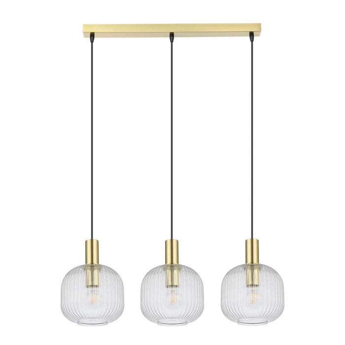 Pendant Ceiling Light 3 Lamp LED Clear Glass Satin Brass Vintage (H)1100 mm - Image 1