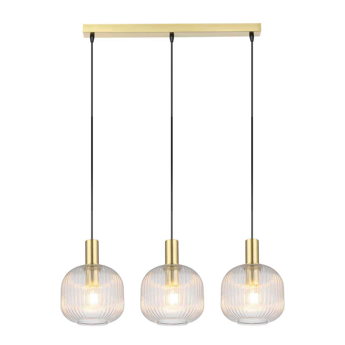 Pendant Ceiling Light 3 Lamp LED Clear Glass Satin Brass Vintage (H)1100 mm - Image 3
