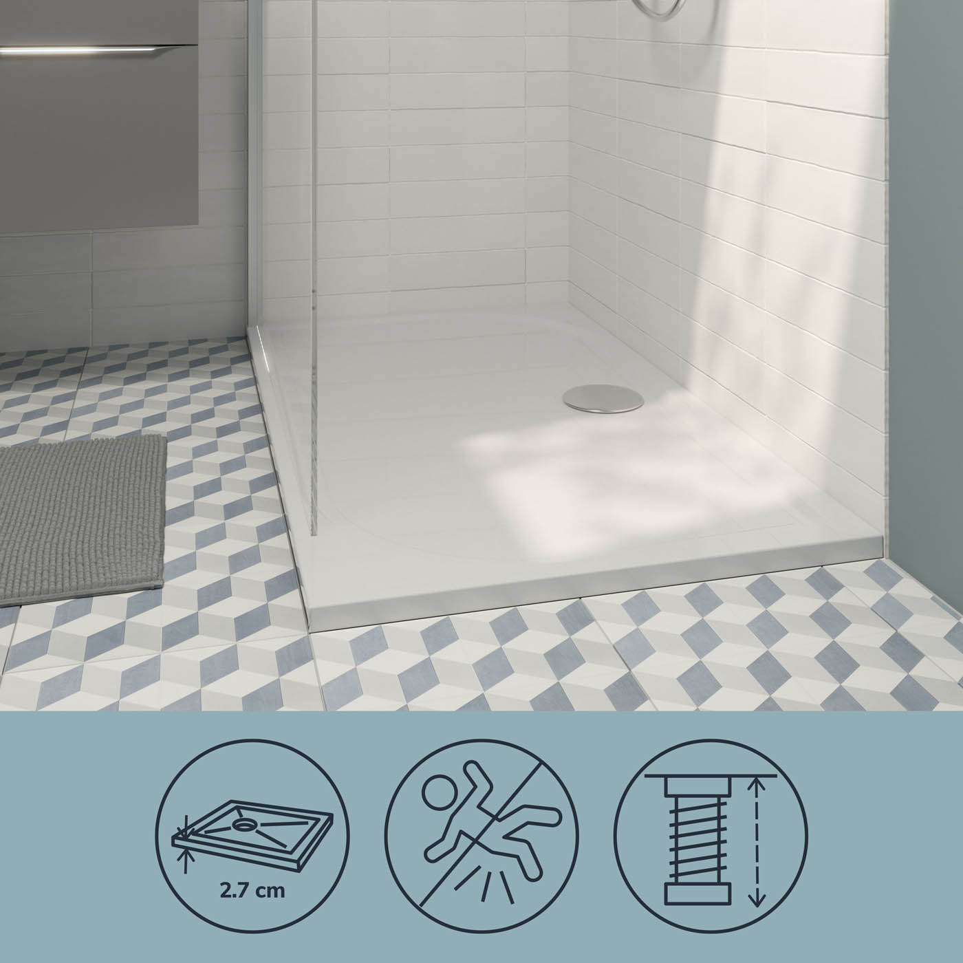 GoodHome Limski White Rectangular Centre drain Shower tray (L)1600mm (W)700mm (H) 27mm - Image 5
