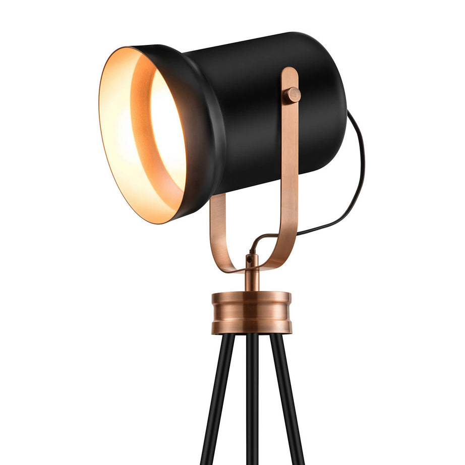LED Floor Lamp Tripod Matt Black Copper Effect Bedside Living Room Bedroom 15W - Image 6