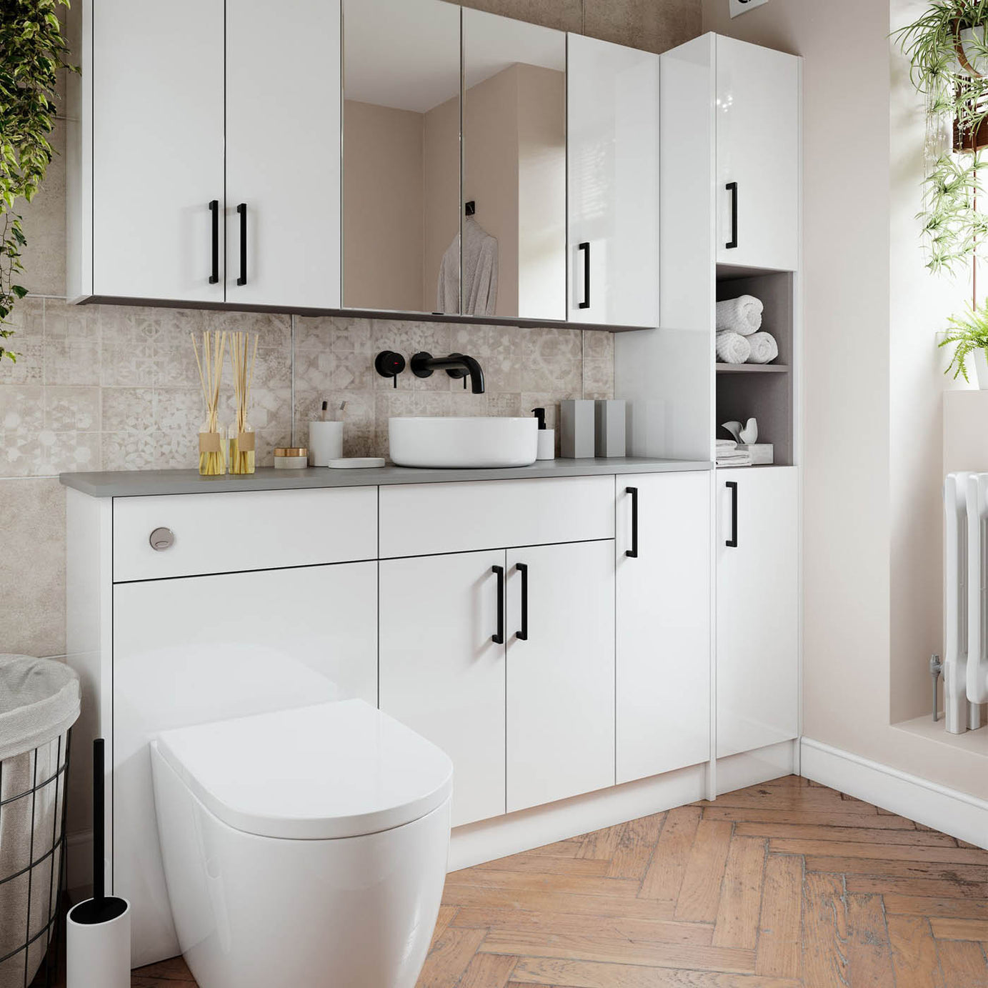 Bathroom Worktop Solid Core Laminate Grey Stone Effect (L)122 x (W)38.5cm - Image 1