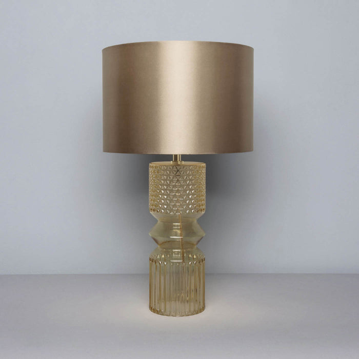 Table Lamp Champagne Round Glass Fabric E27 Bedside Living Room Bedroom 42W - Image 2