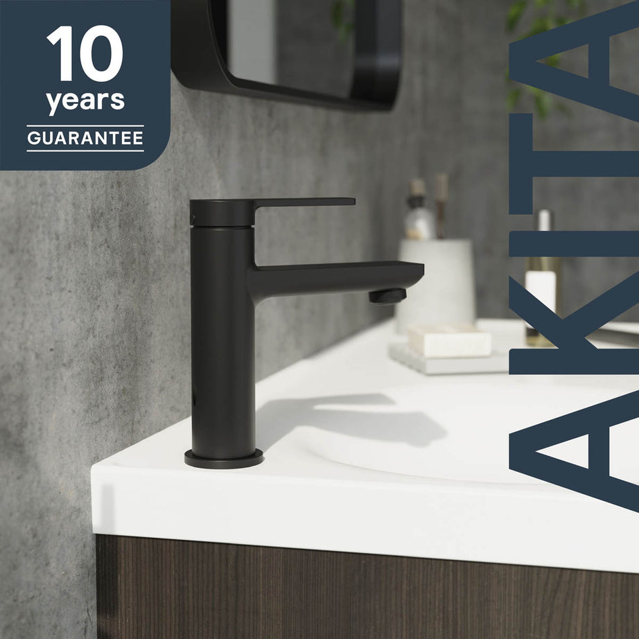 Bathroom Basin Tap Mixer Black Round Single Lever Brass Clicker Waste Modern - Image 2
