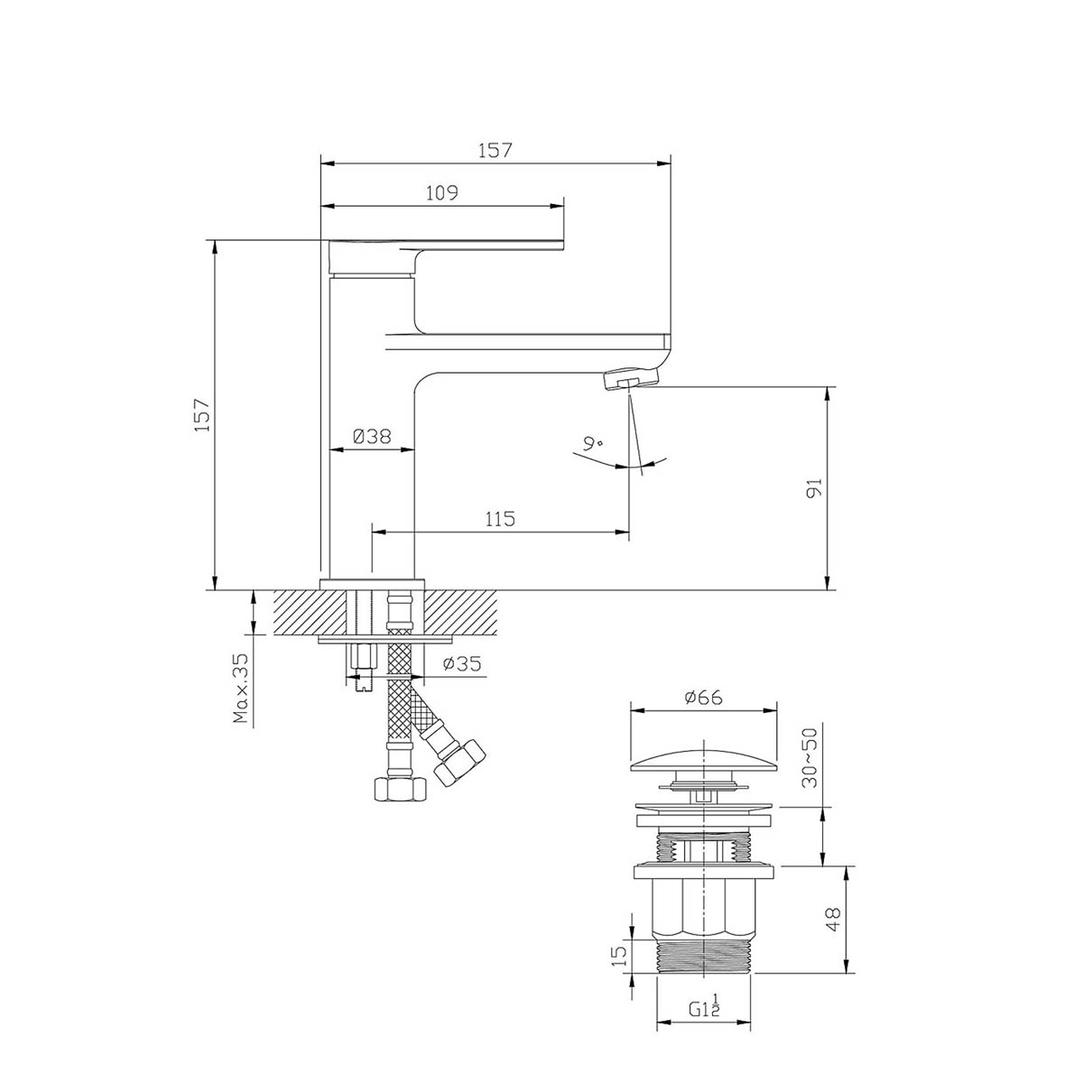 Bathroom Basin Tap Mixer Gloss Chrome Single Lever Ceramic Cartridge Faucet - Image 3