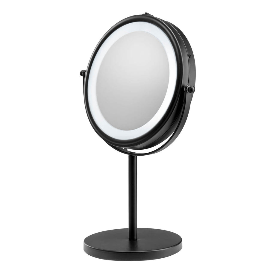 Bathroom Mirror Illuminated 3 x Magnifying Matt Black Round (H)35.9cm (W)23.5cm - Image 1