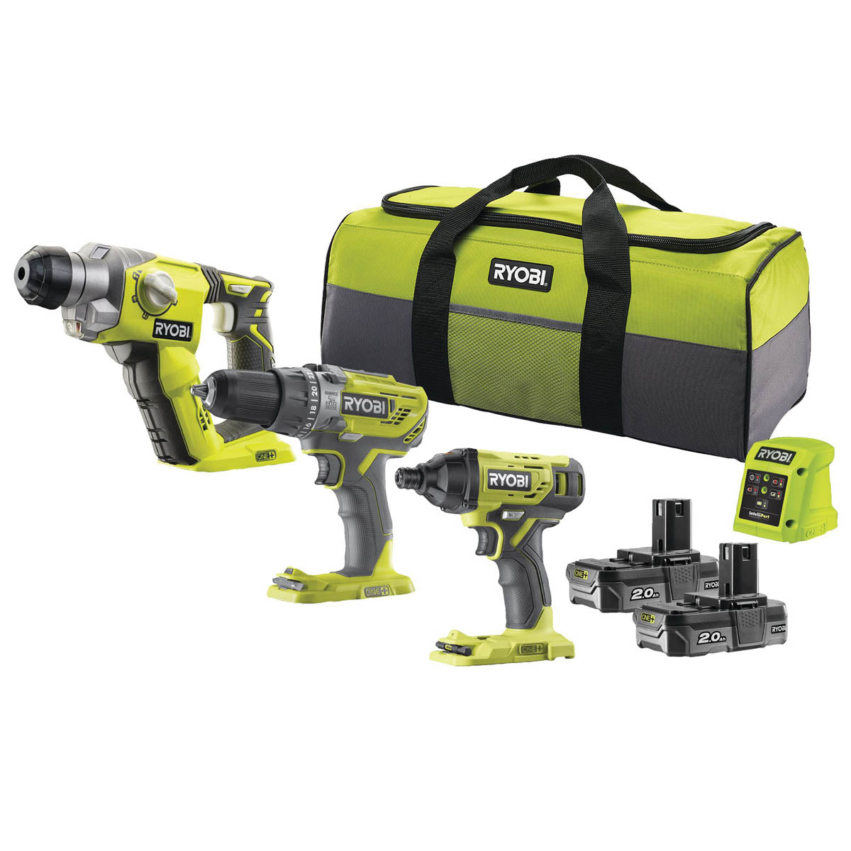 Ryobi Combi And SDS Plus Drills Impact Driver Set Cordless 18V 2x2Ah RCK183E220S - Image 1