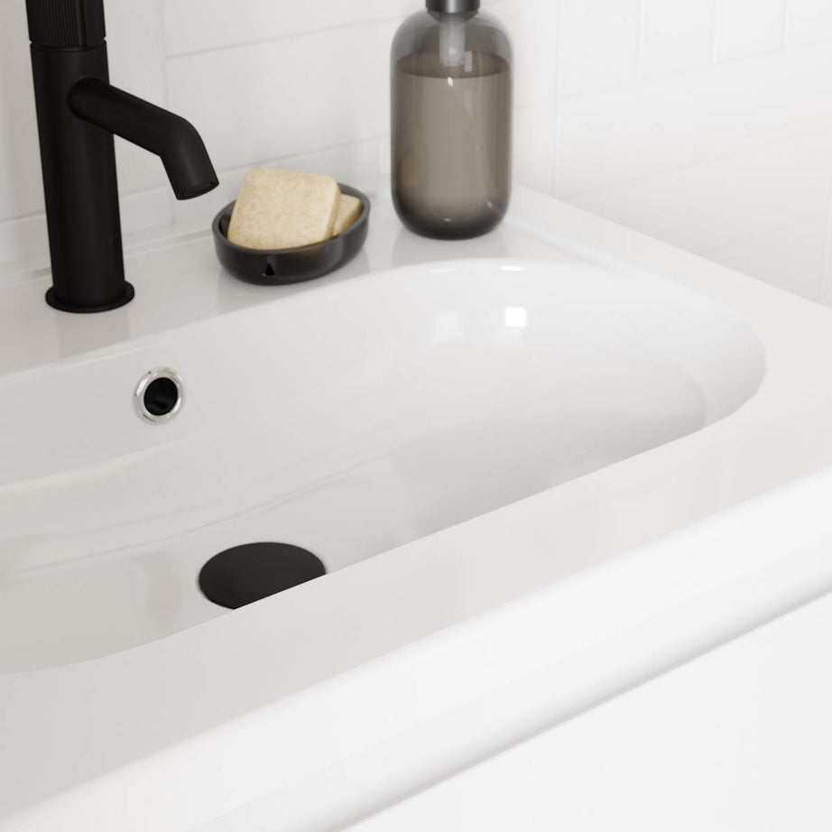 Bathroom Vanity Basin Gloss White Ceramic Rectangular Counter Mounted (W)60.6cm - Image 6