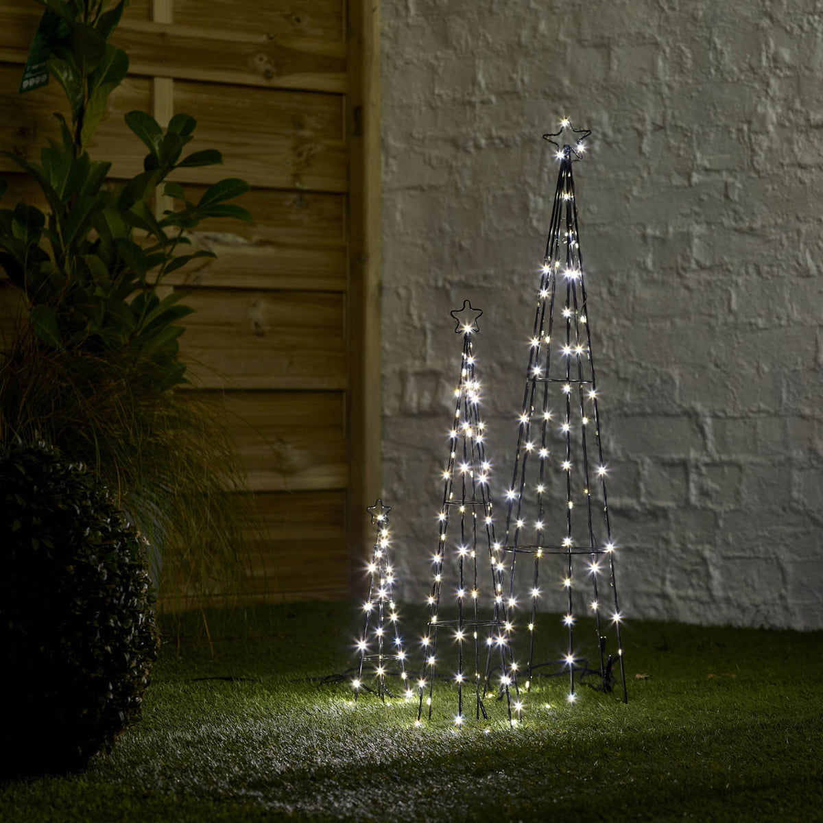 LED Christmas Silhouette Cone Tree Freestanding Multi White Timer Decoration - Image 1