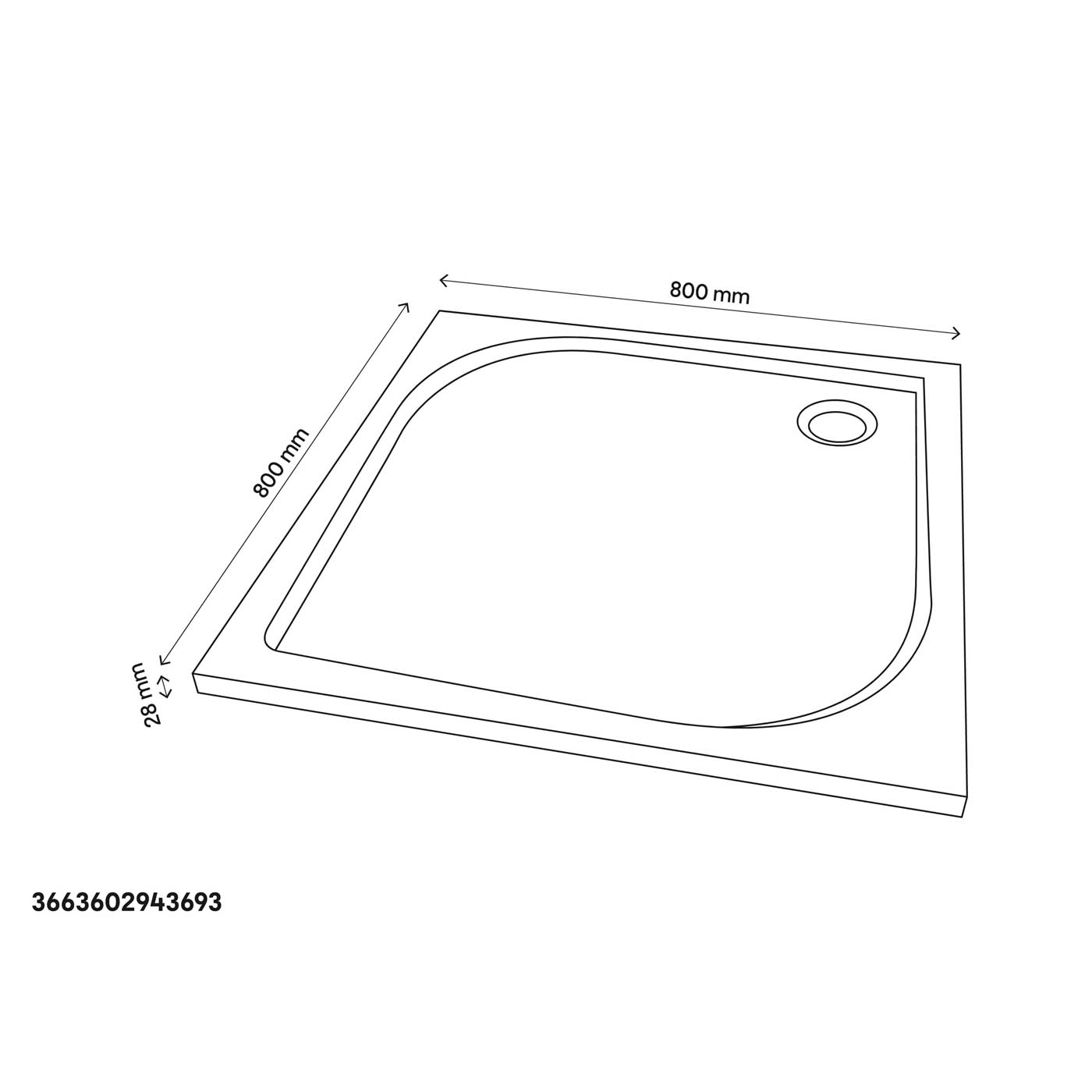 Shower Tray White Rectangular Left Hand Drainer (L)800mm (W)800mm (H) 27mm - Image 3