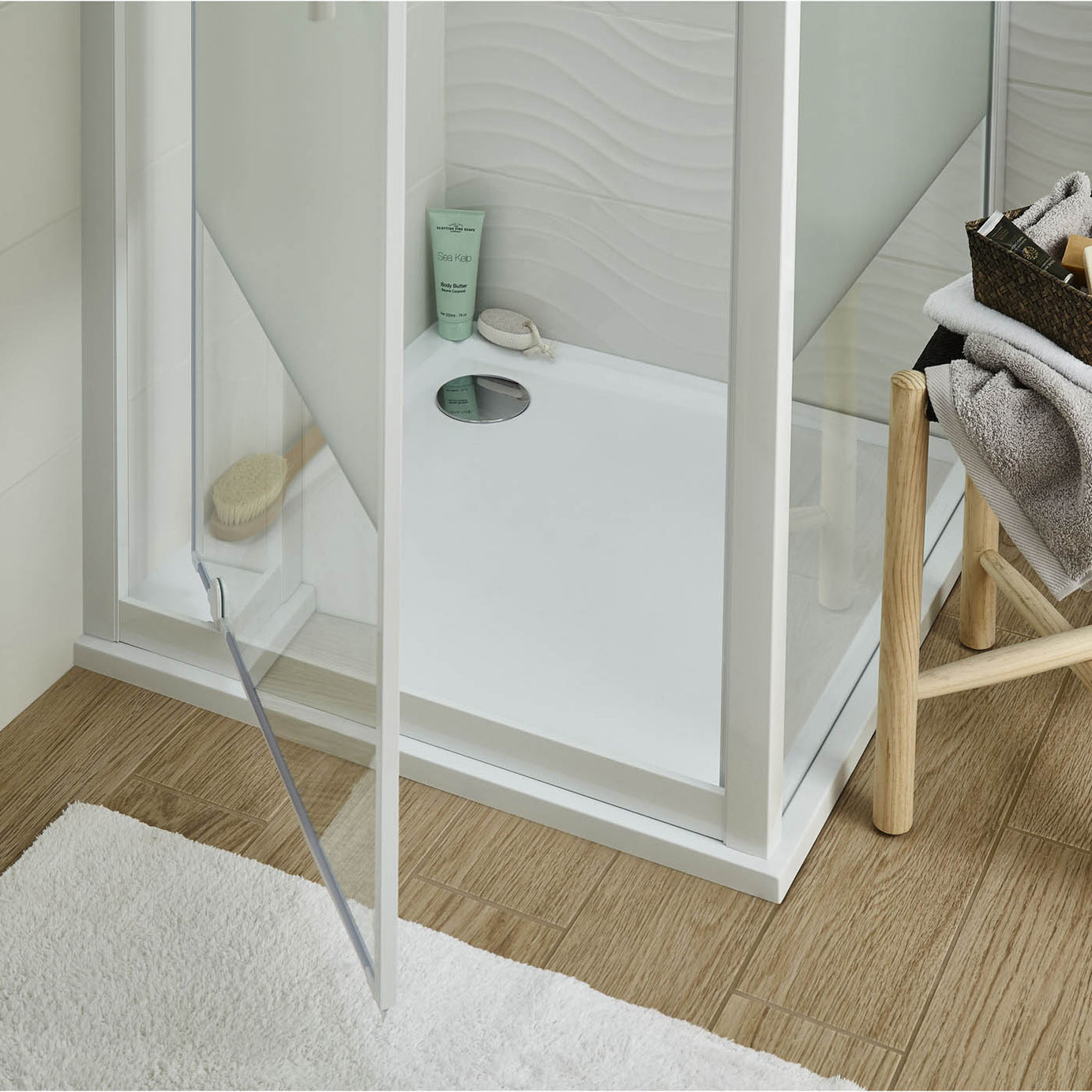 Shower Tray White Rectangular Left Hand Drainer (L)800mm (W)800mm (H) 27mm - Image 6