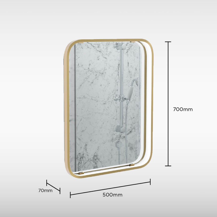 Sensio Bathroom Illuminated Mirror Brass Effect Rectangular (H)70cm (W)50cm - Image 4