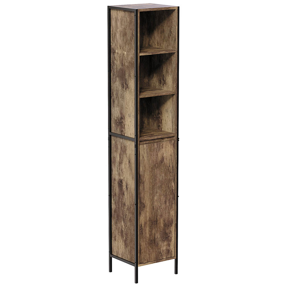 Bathroom Cabinet Tall Matt Brown Single Freestanding 3 Shelves (H)172 (W)33cm - Image 1