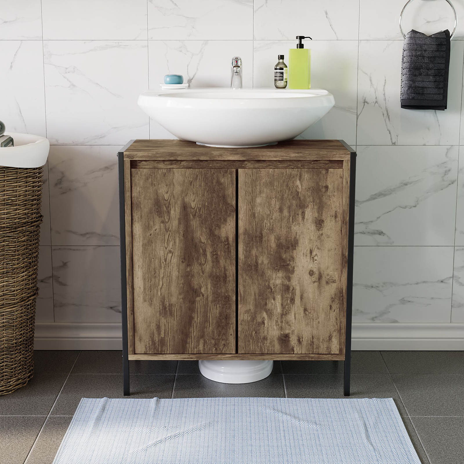Lana Matt Brown Freestanding Double Bathroom Sink cabinet (H) 650mm (W) 600mm - Image 5