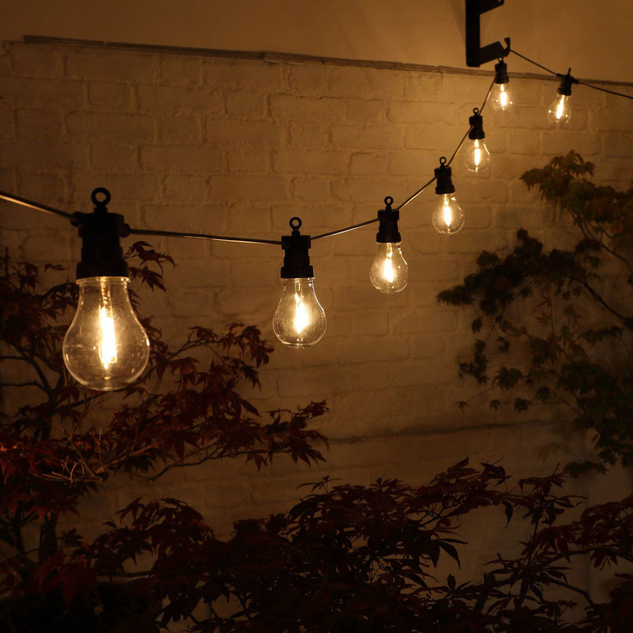 Outdoor Festoon String Lights 20 LED Plastic Black Warm White Weatherproof - Image 1