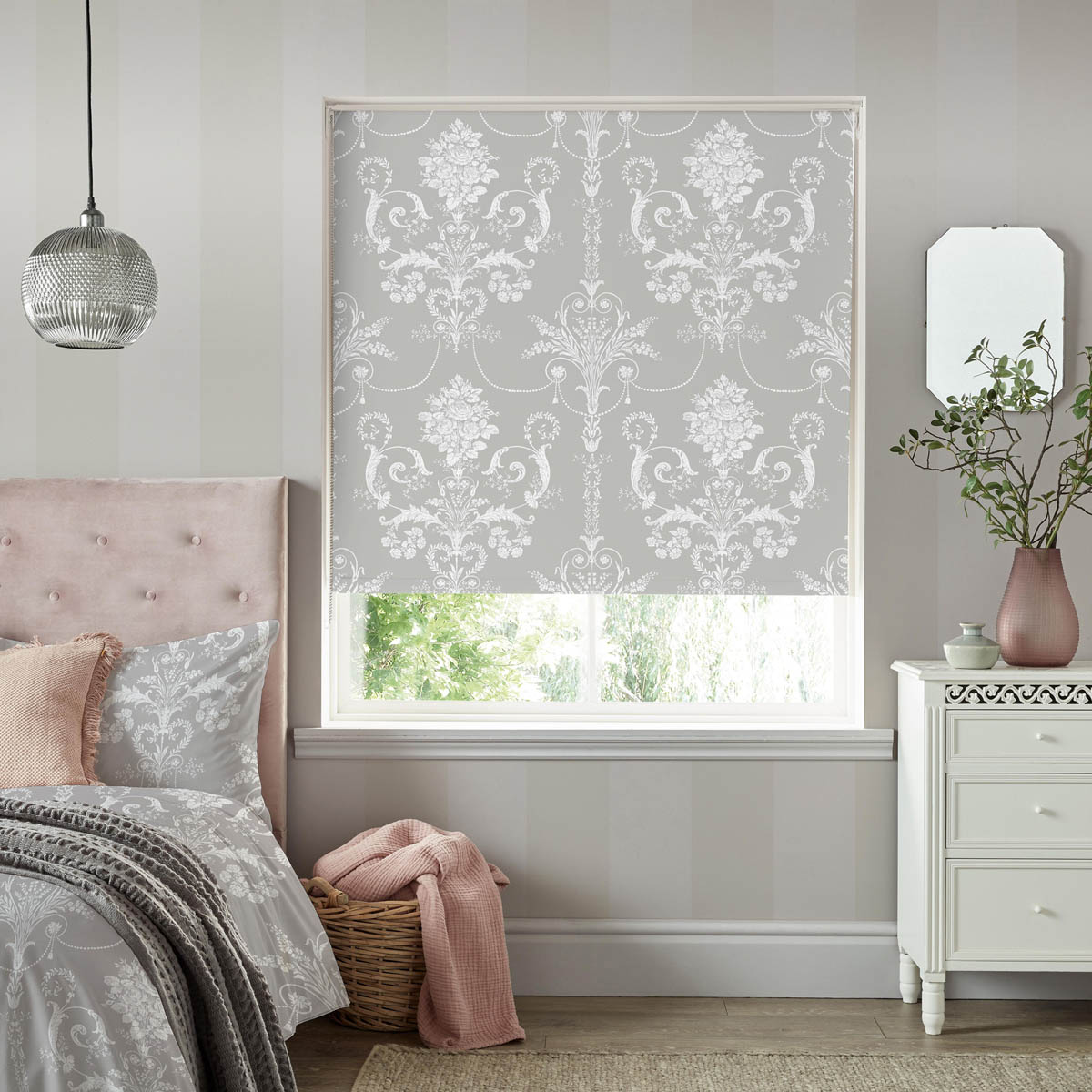 Laura Ashley Roller Blind Blackout Steel Grey Floral Sunshade (W)90x(L)162cm - Image 1