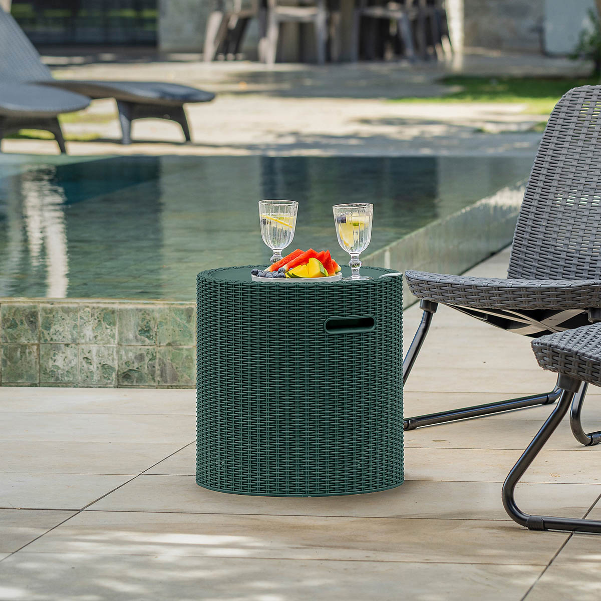 Keter Garden Stool Table Ice Cooler 39L Rattan Emerald Green Weather Resistant - Image 1