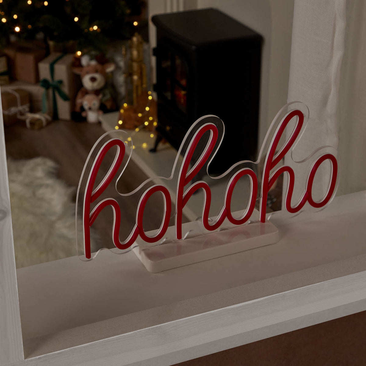 Christmas LED Silhouette Hohoho Indoor Pre-lit Red Light Timer Decoration - Image 4