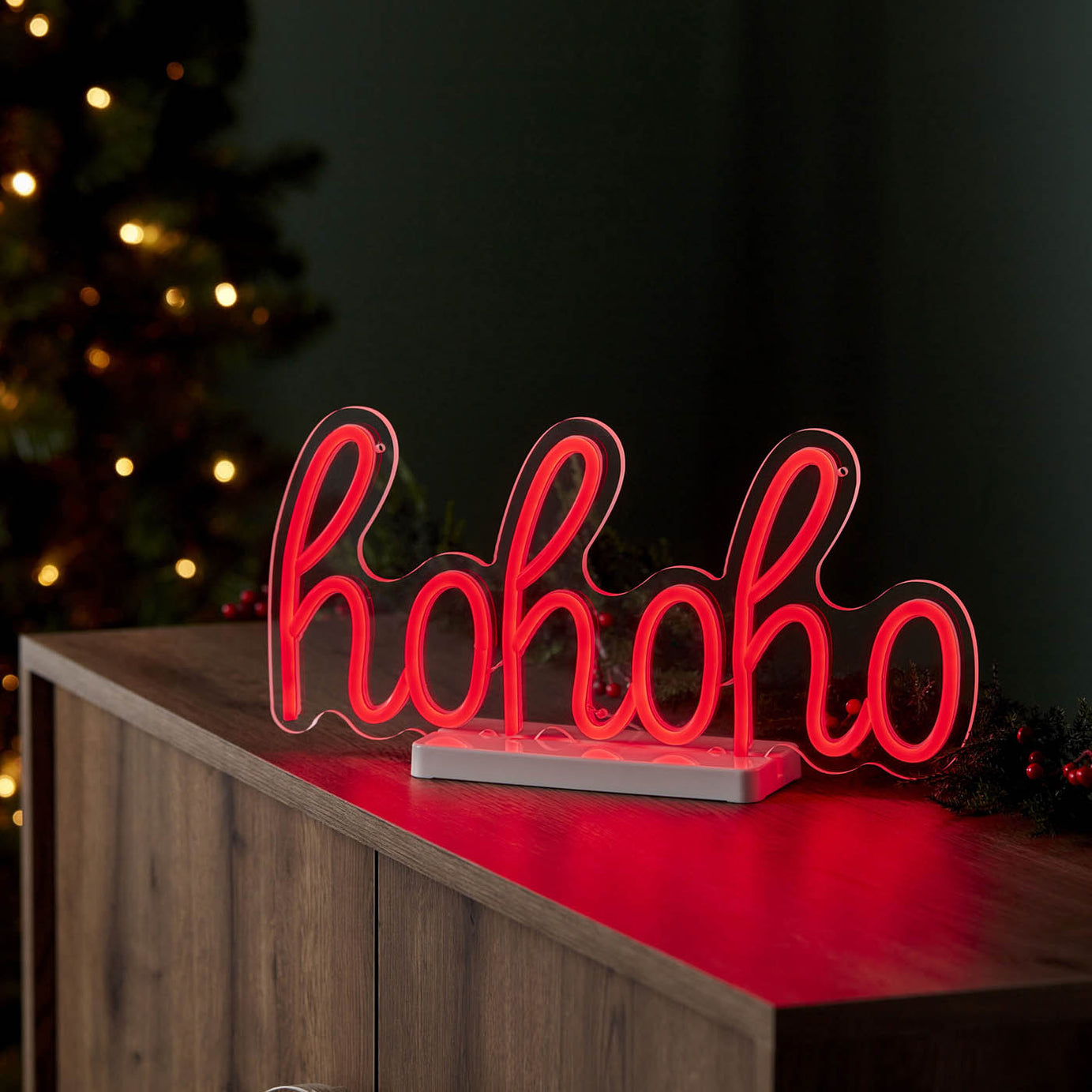 Christmas LED Silhouette Hohoho Indoor Pre-lit Red Light Timer Decoration - Image 5