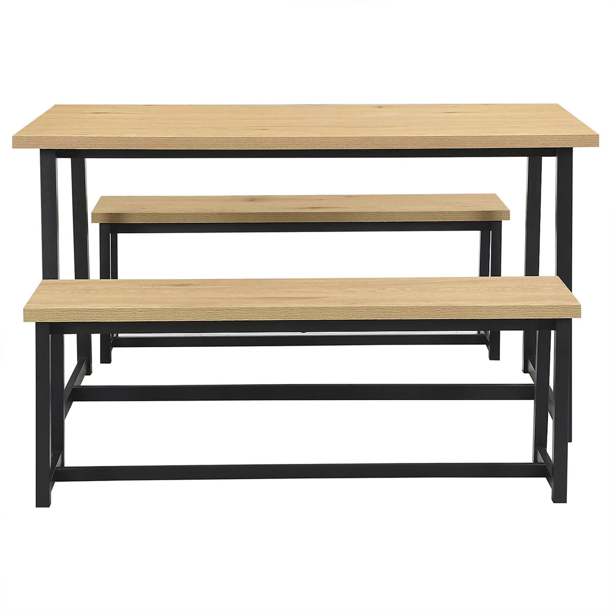 Indoor Dining Table & Bench Set Oak Effect Rectangular 4-Seater - Image 3