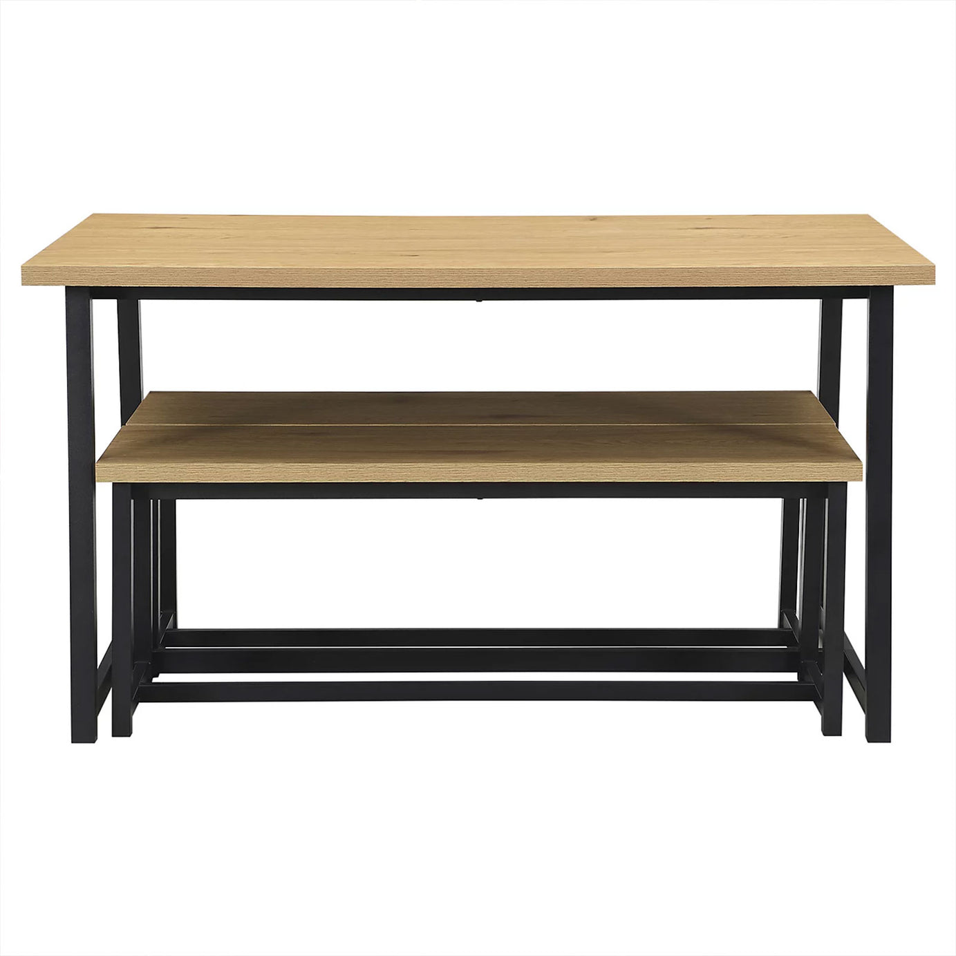Indoor Dining Table & Bench Set Oak Effect Rectangular 4-Seater - Image 5