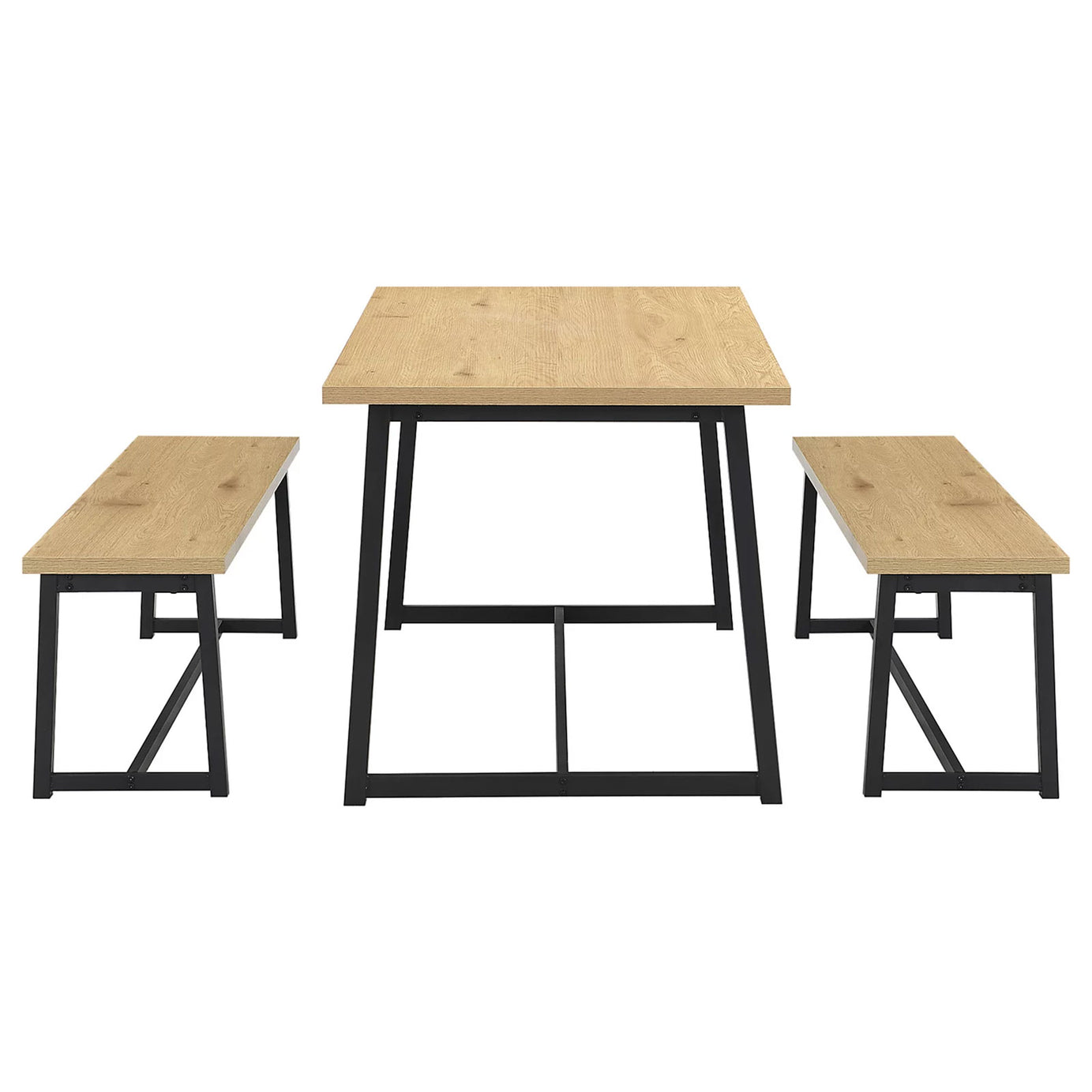 Indoor Dining Table & Bench Set Oak Effect Rectangular 4-Seater - Image 6
