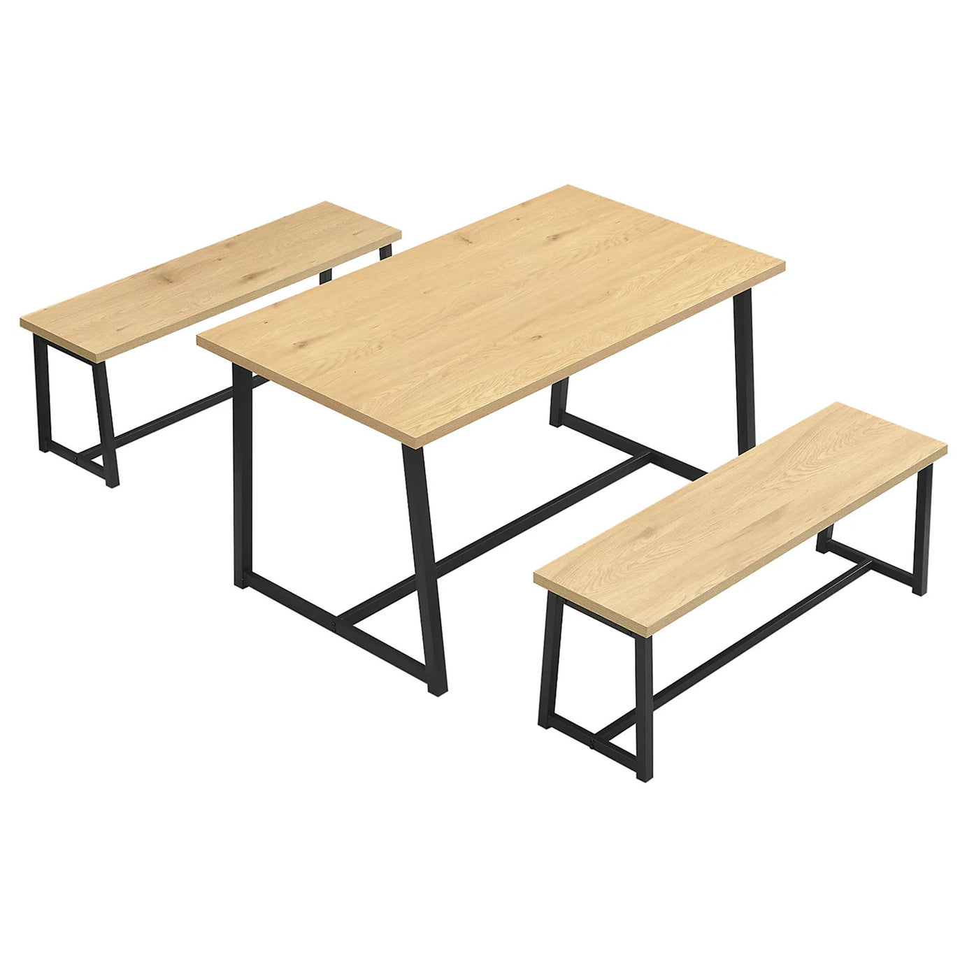 Indoor Dining Table & Bench Set Oak Effect Rectangular 4-Seater - Image 8