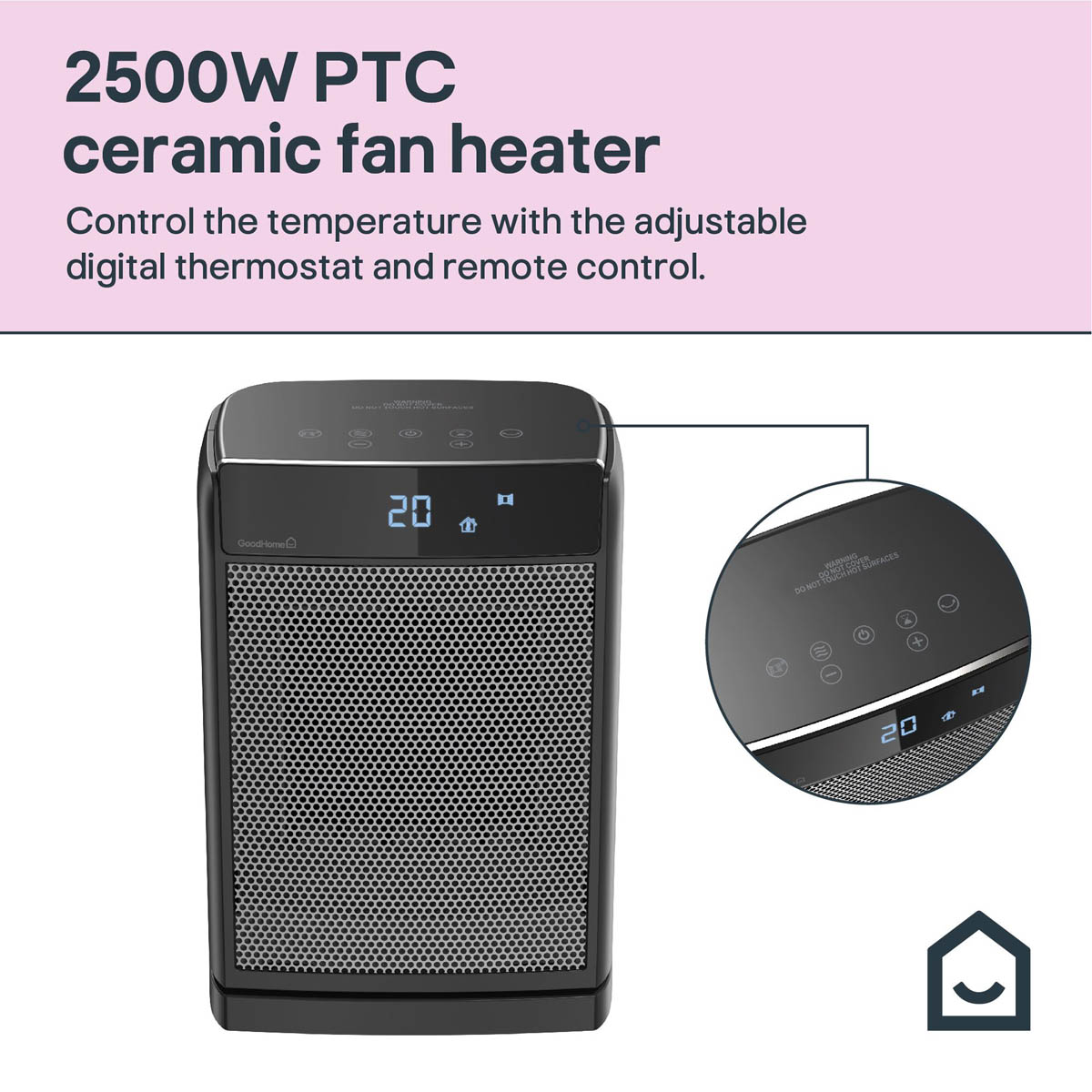 Ceramic Fan Heater PTC Black Compact Digital Touch Remote Control 2000W - Image 4