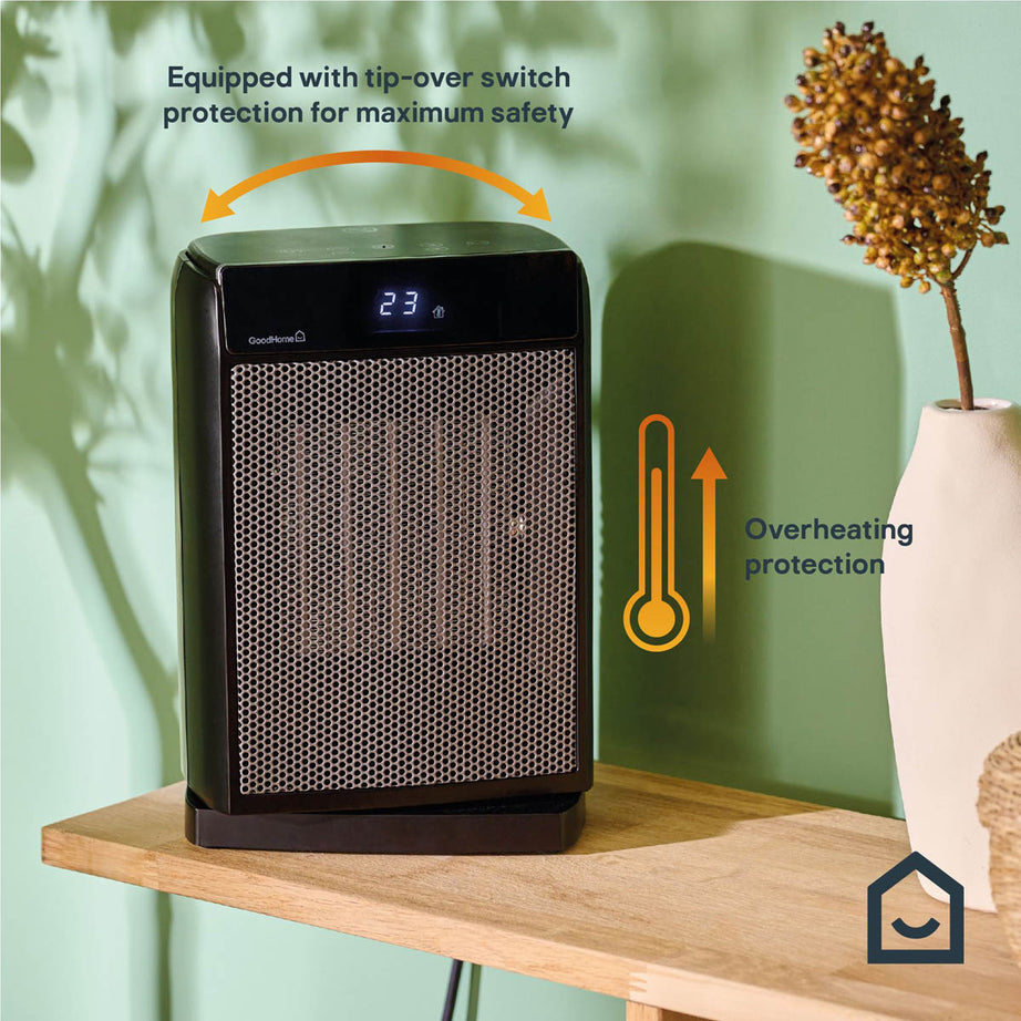 Ceramic Fan Heater PTC Black Compact Digital Touch Remote Control 2000W - Image 7