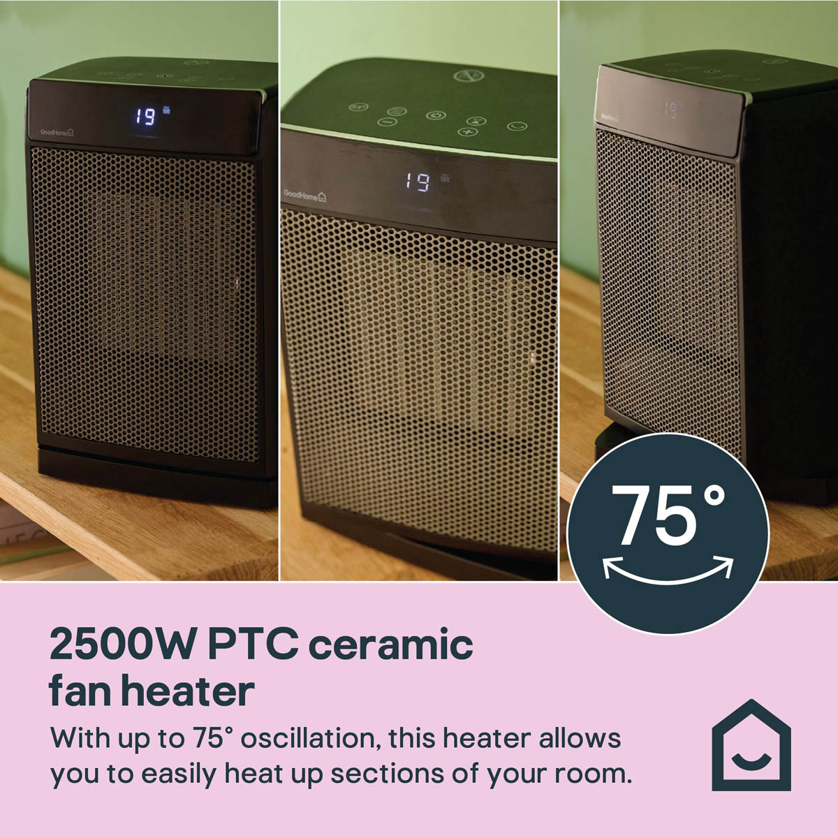 Ceramic Fan Heater PTC Black Compact Digital Touch Remote Control 2000W - Image 8