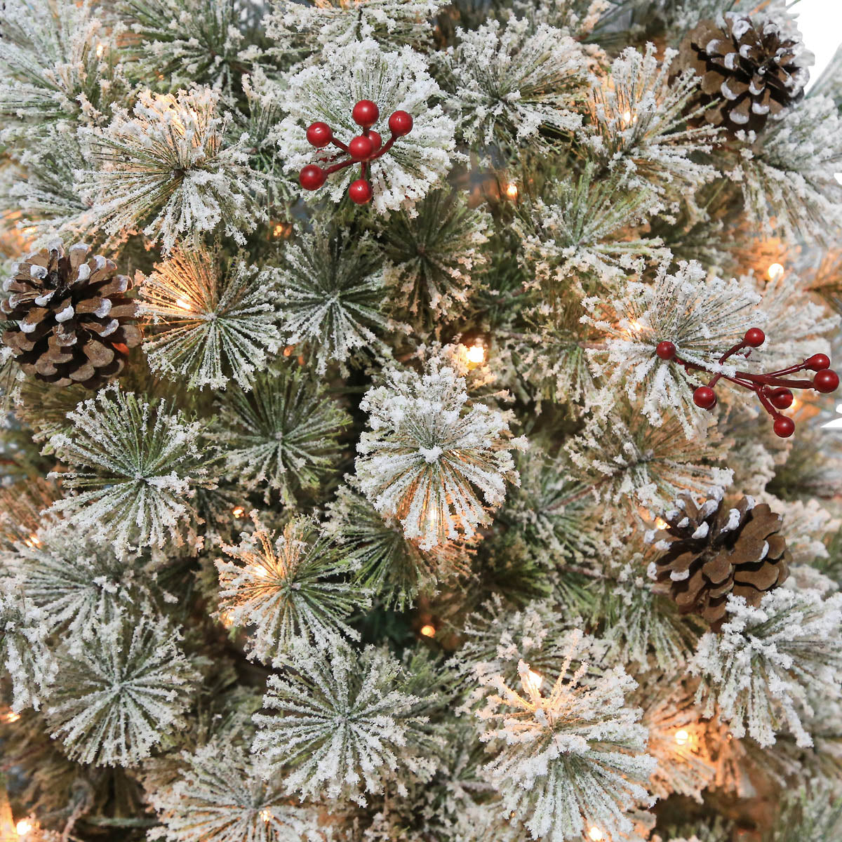 Christmas Tree 6ft Pre-lit Artificial LED Warm White Berries Pine Cones Indoor - Image 2