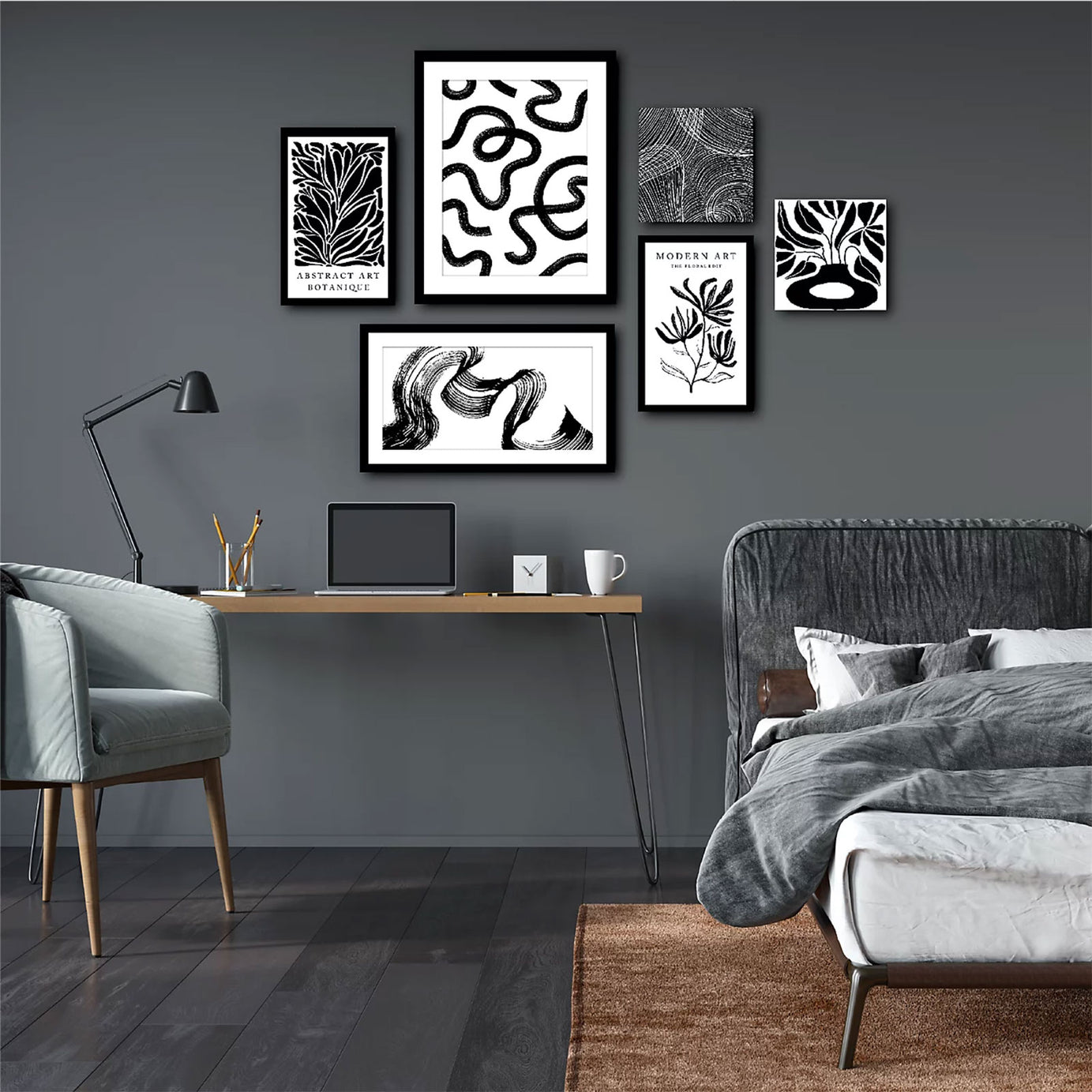 Arthouse Monochrome Black & White Canvas art, Set of 6 (H)48cm x (W)48cm - Image 2