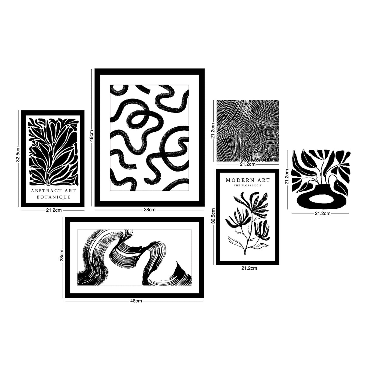 Arthouse Monochrome Black & White Canvas art, Set of 6 (H)48cm x (W)48cm - Image 4