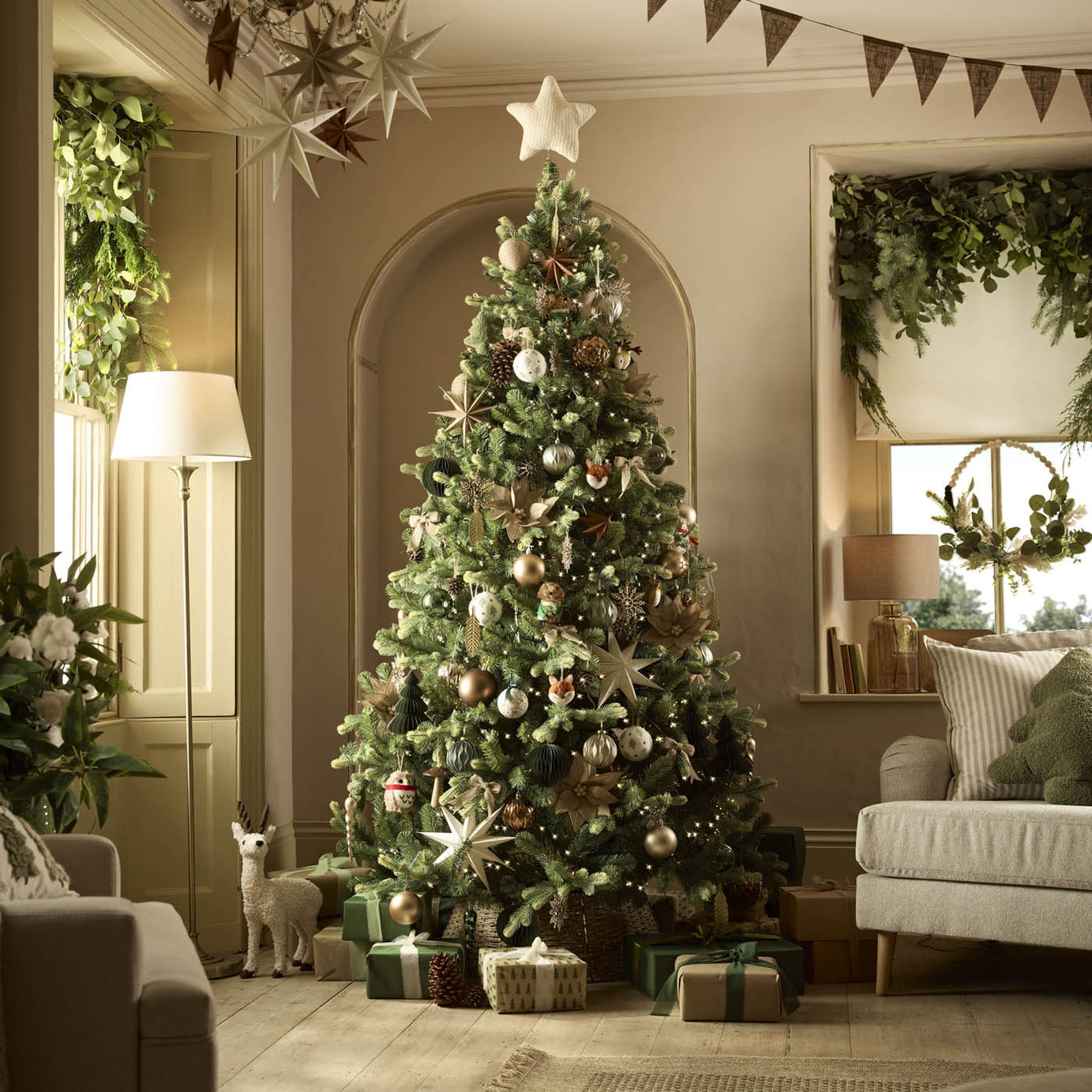 Christmas Tree 6ft Green Artificial LED Pre Lit Warm White Hinged Home Indoor - Image 2