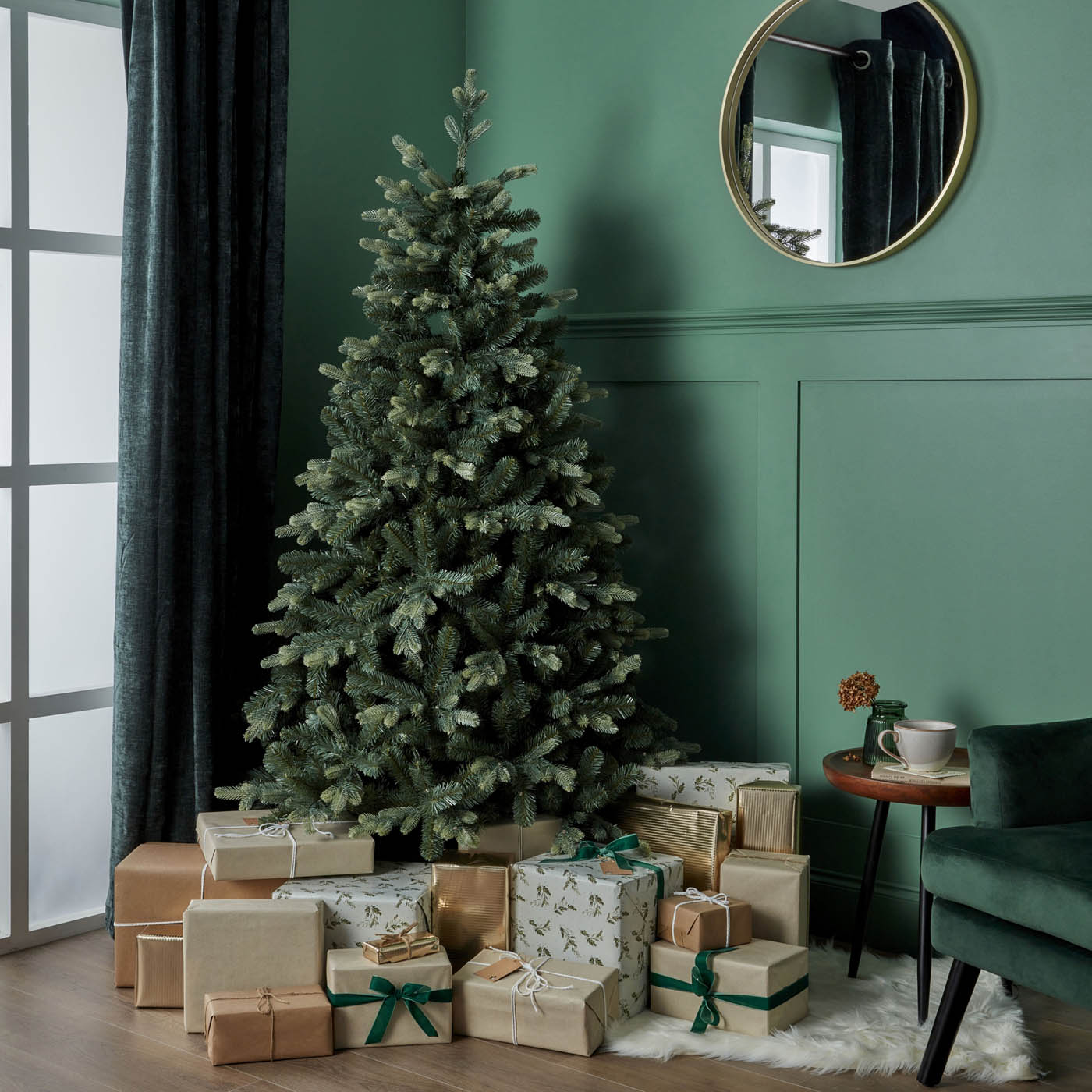 Christmas Tree 6ft Green Artificial LED Pre Lit Warm White Hinged Home Indoor - Image 3