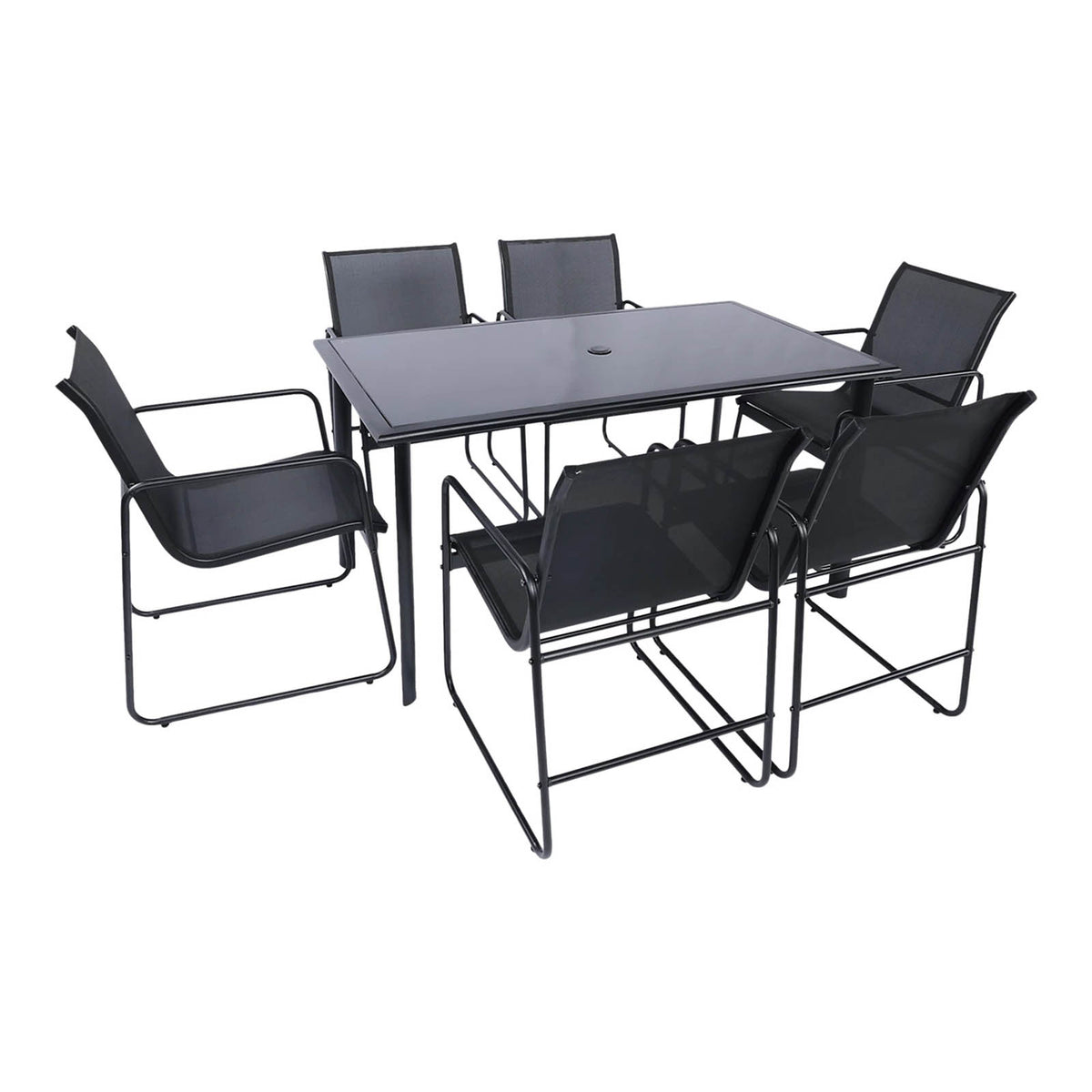 GoodHome Krista 6 Seater Dining Set Black Metal Garden Patio Furniture - Image 1