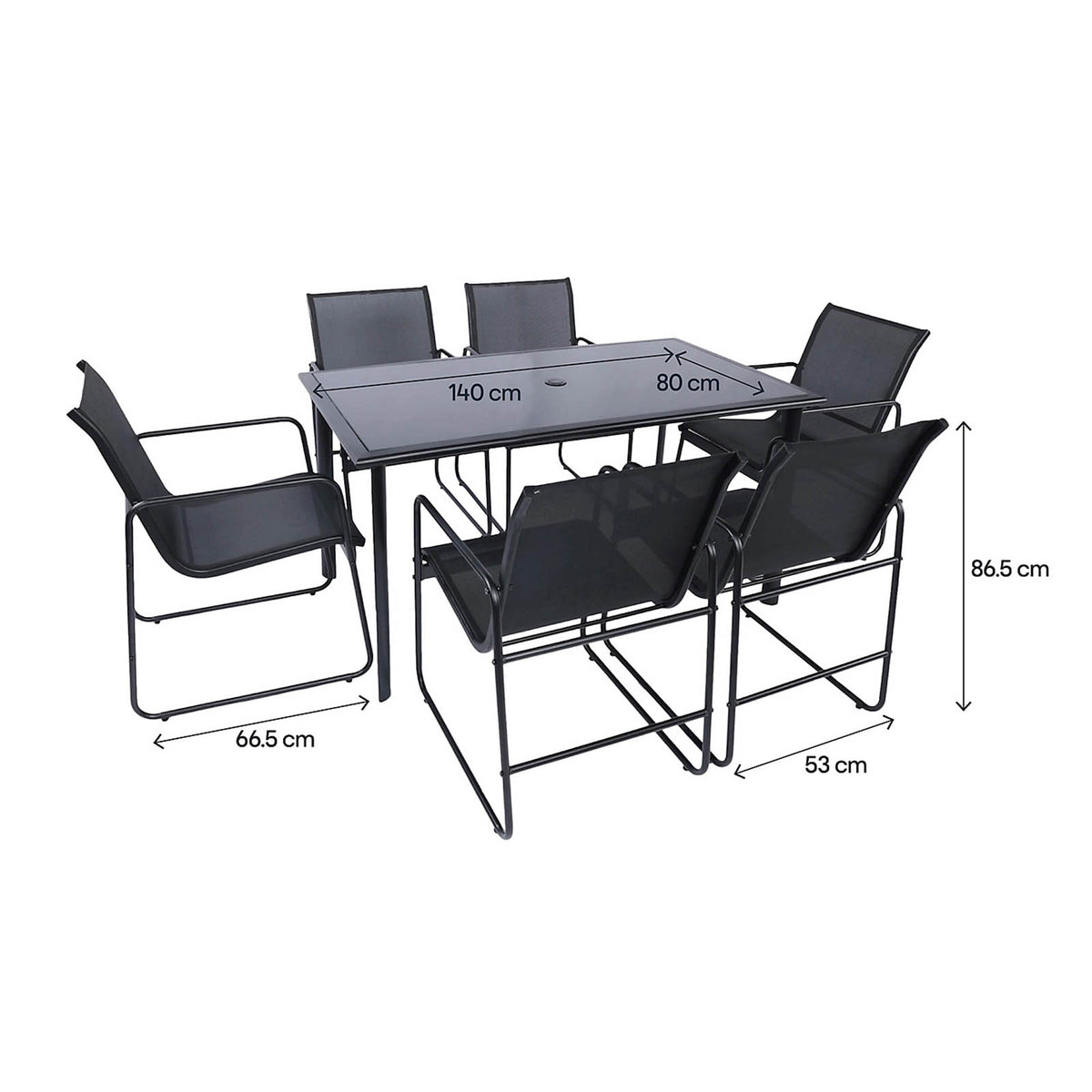 GoodHome Krista 6 Seater Dining Set Black Metal Garden Patio Furniture - Image 4