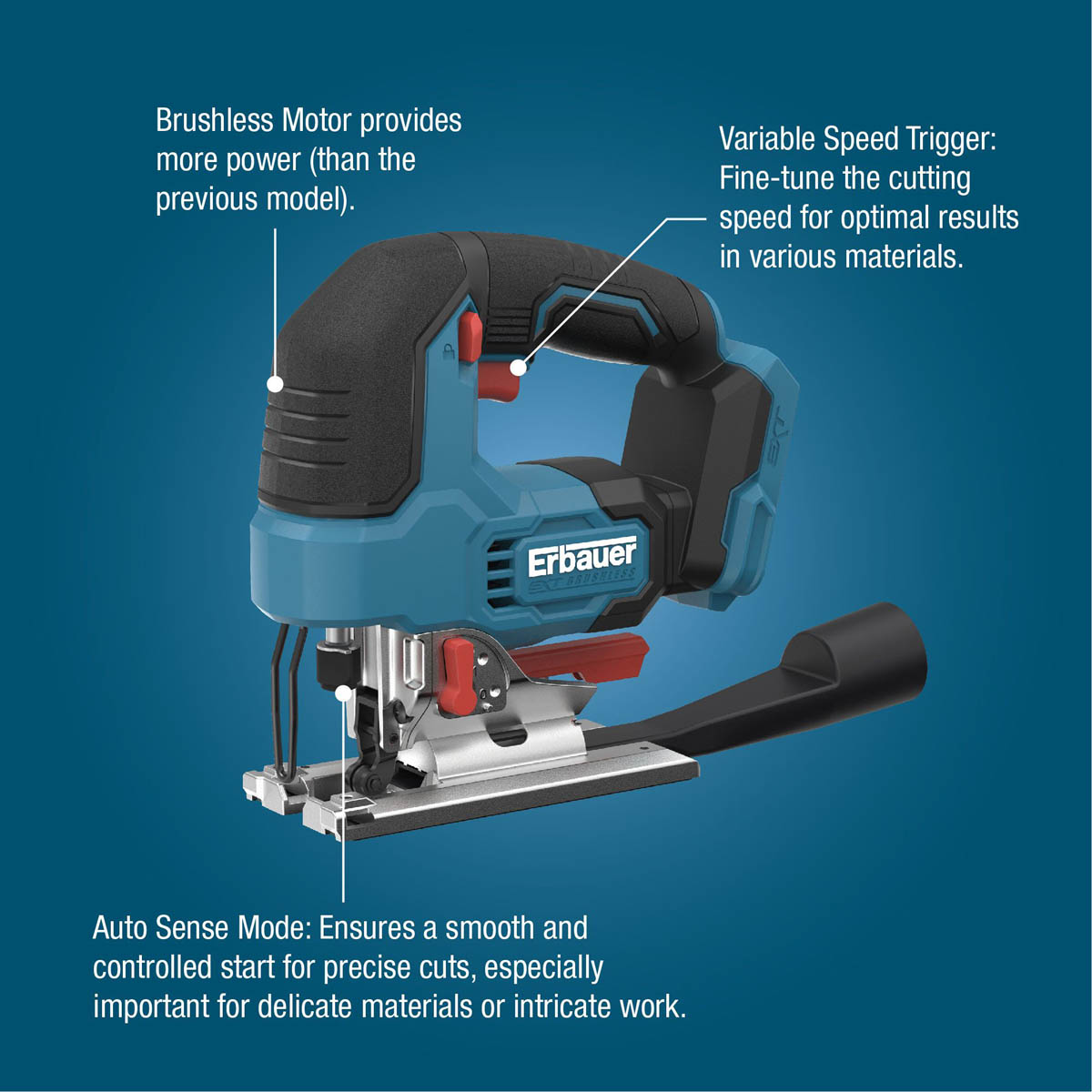 Erbauer Jigsaw Cordless 18V Li-Ion ERI1087JSW Brushless Soft Grip Body Only - Image 2