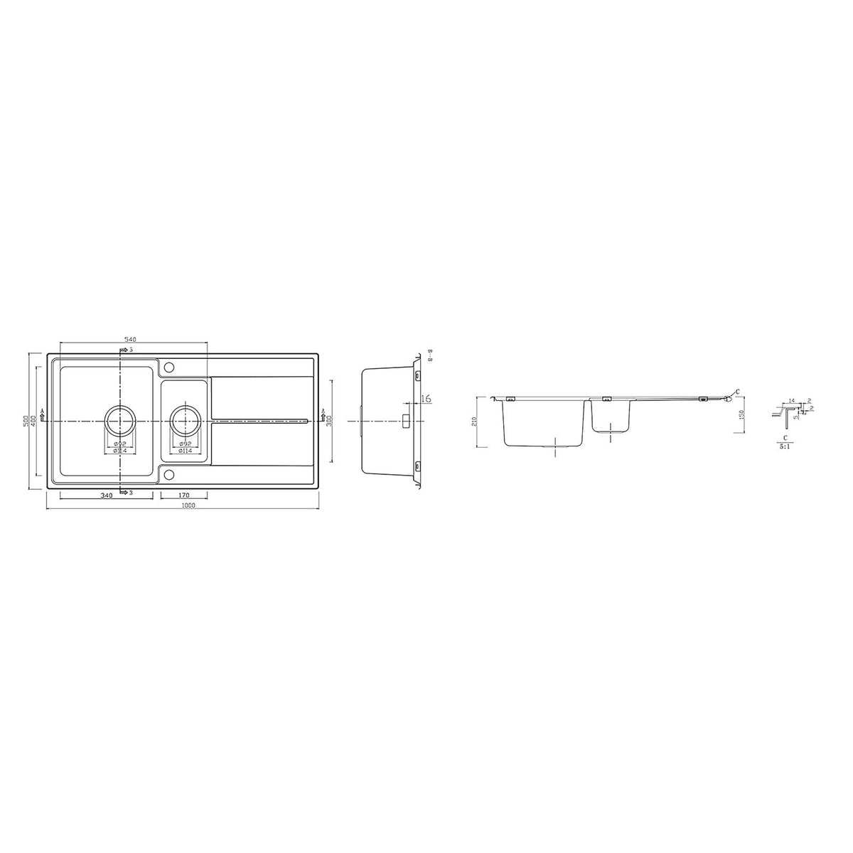 Kitchen Sink 1.5 Bowl Stainless Steel Satin Brushed Rectangular Reversible Waste - Image 4