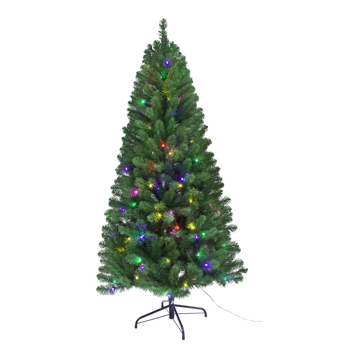 Christmas Tree 6ft Pre-Lit Green Artificial LED 200 Multicolour Hinged Indoor - Image 3