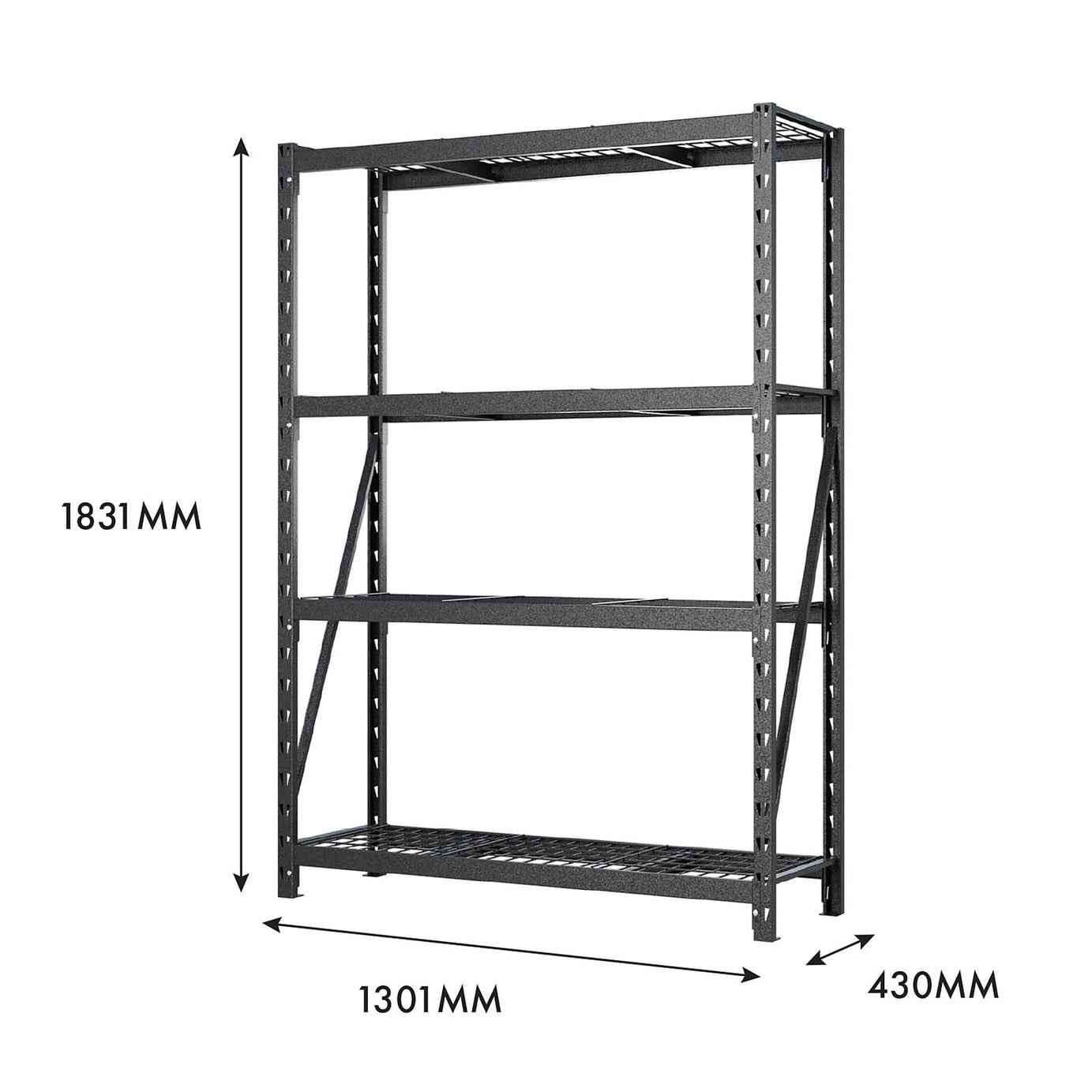 Garage Shelving 4 Tier Heavy Duty Black Storage Rack Shelves Unit 1800x1200mm - Image 3