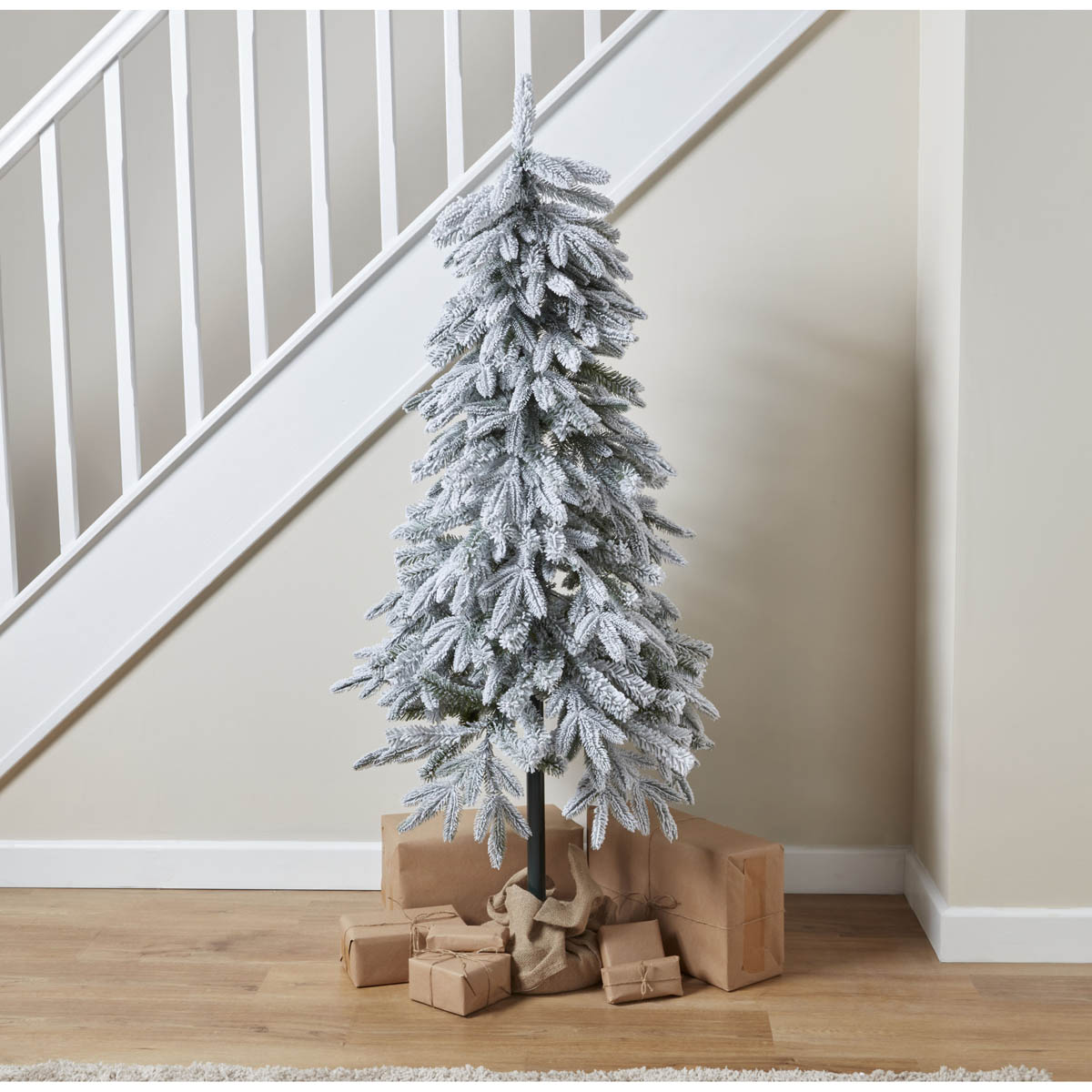 Christmas Tree 5ft Green Artificial Frosted Effect Slim Wrapped Indoor Home - Image 1