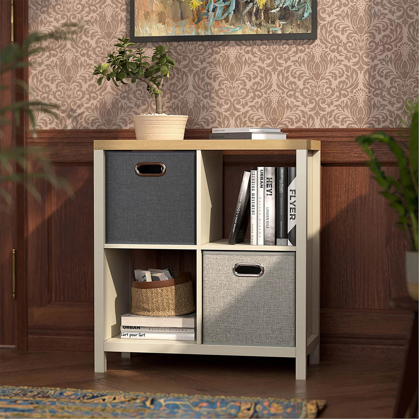 Flexi Storage 4 Cube Shelving Unit Oak Effect Freestanding Bookcase Shelf - Image 6