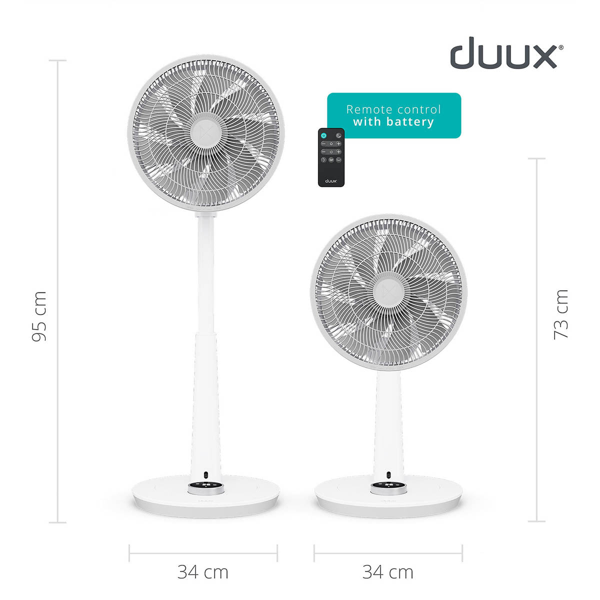 Duux Pedestal Fan Quiet Oscillating White Powerful Adjustabel Height 12inch - Image 3