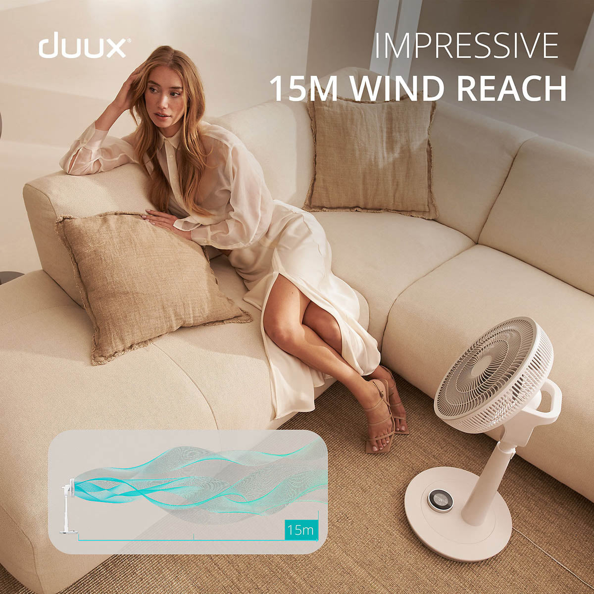 Duux Pedestal Fan Quiet Oscillating White Powerful Adjustabel Height 12inch - Image 7